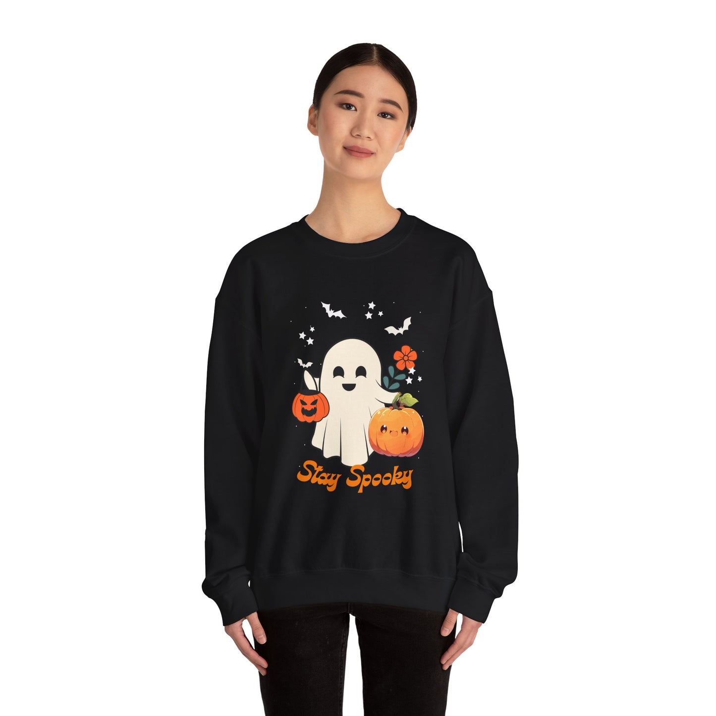 Halloween Ghost Sweatshirt, Cozy Unisex Crewneck for Fall, Stay Spooky Sweatshirt, Perfect for Halloween, Autumn Wardrobe Essential