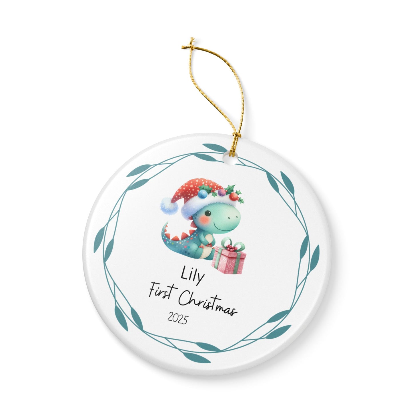 Personalized First Christmas Ornament, Cute Dinosaur Decoration, Holiday Gift, Baby's First Christmas, Keepsake Ornament