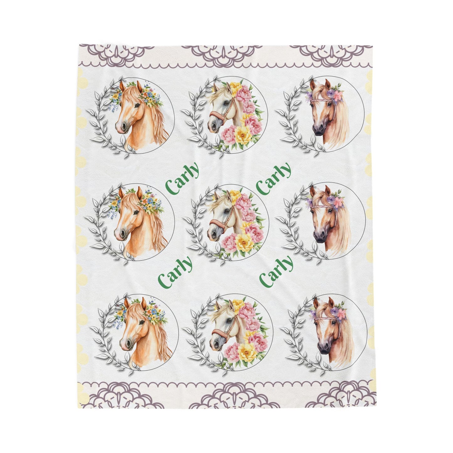 Personalized Horse Lover's Blanket, Velveteen Plush Blanket, Cozy Gift for Kids, Horse-Themed Decor, Unique Nursery Item