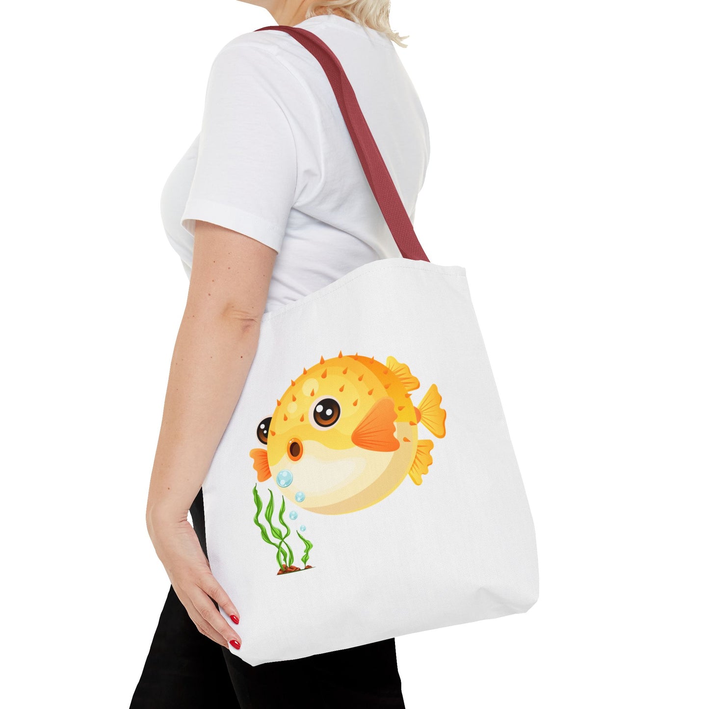 Cartoon Pufferfish with seaweed Tote Bag