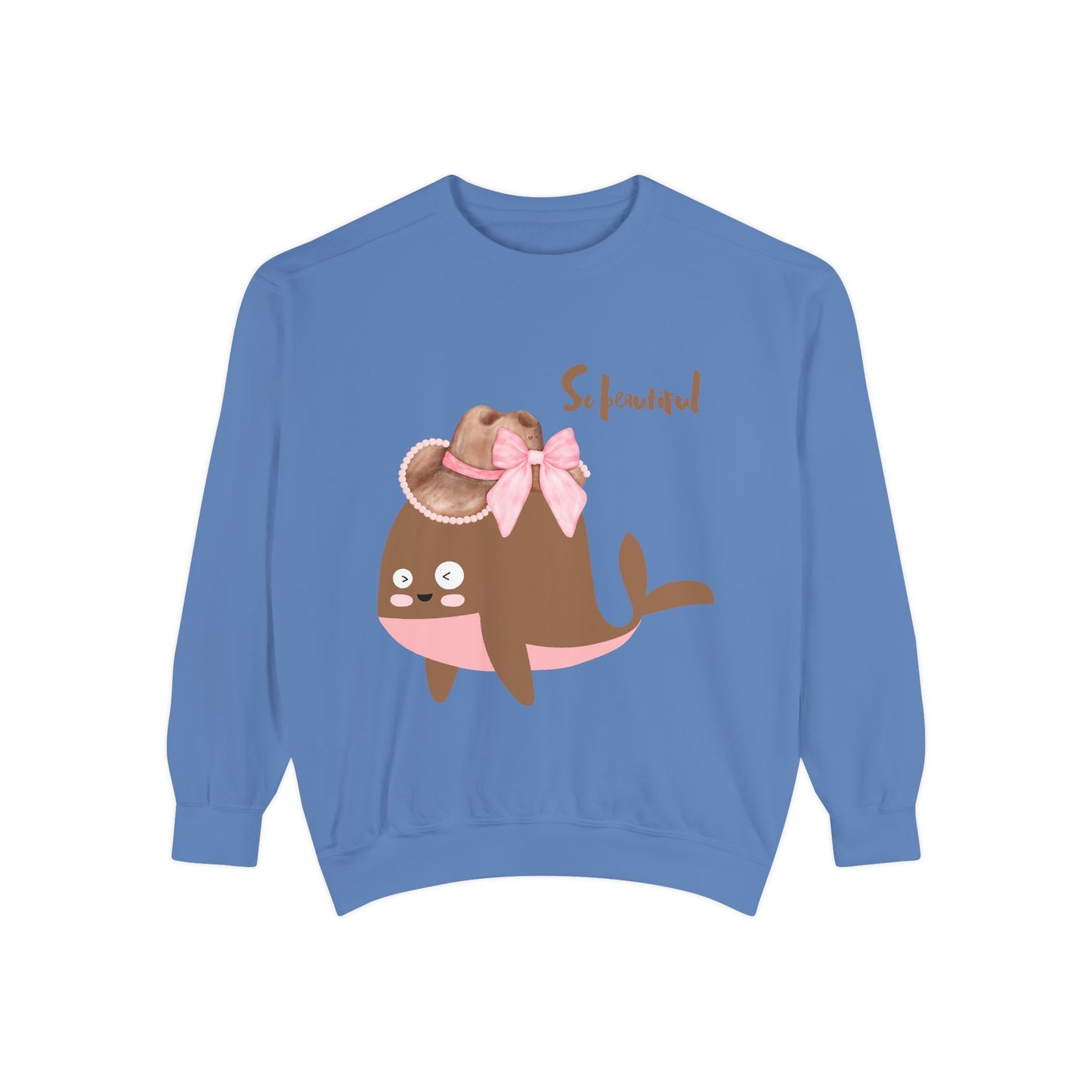 Whale wearing a cowboy hat with a pink bow Unisex Garment-Dyed Sweatshirt
