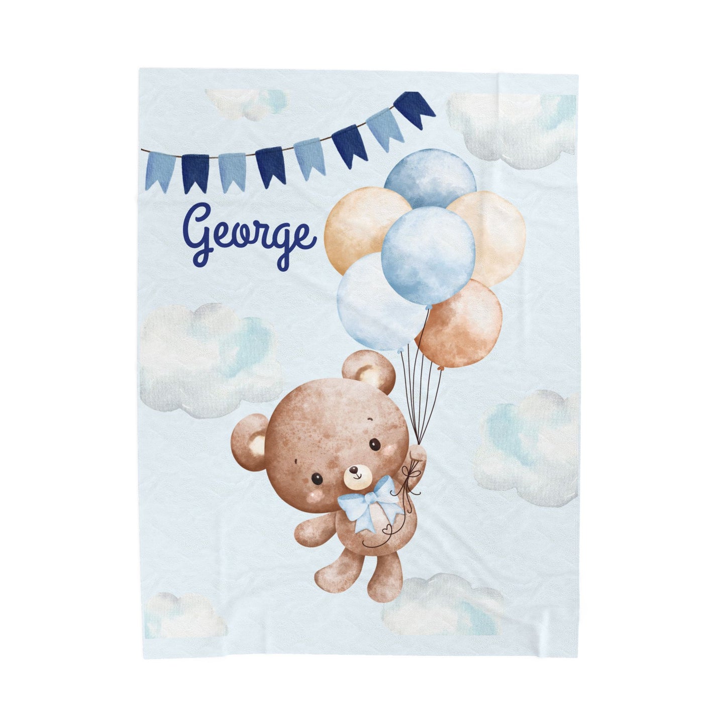 Personalized Velveteen Plush Blanket with Teddy Bear Design, Cozy Baby Gift, Nursery Decor, Baby Shower Blanket, Soft Baby Blanket
