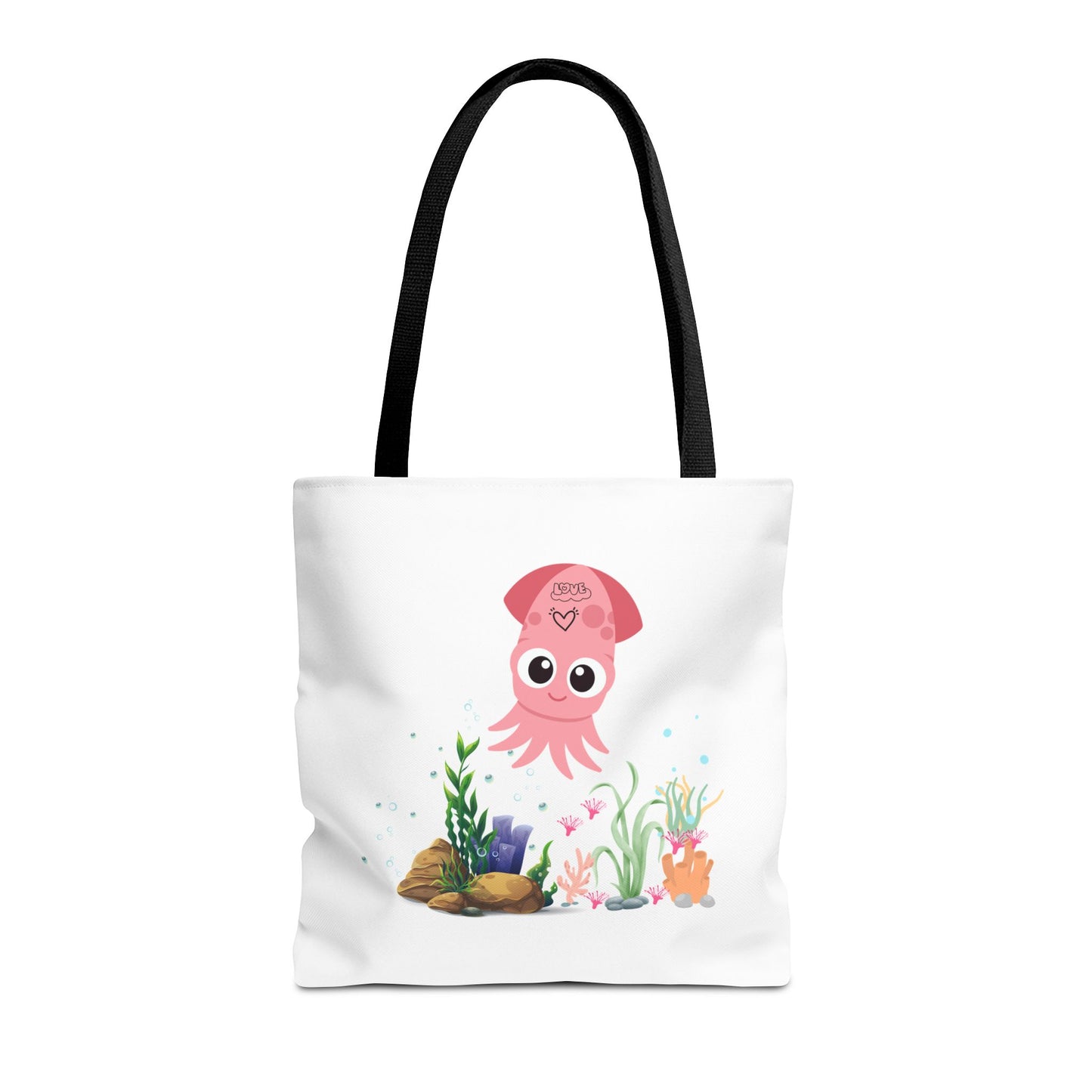 Pink squid cartoon with love Tote Bag