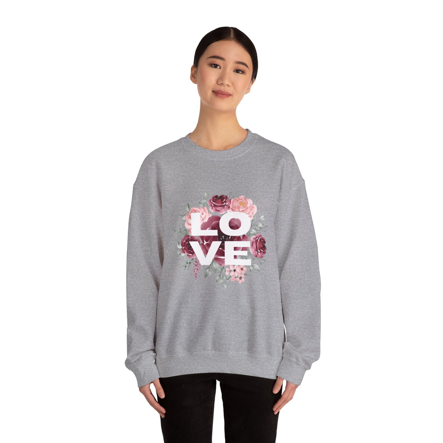 Floral Love Crewneck Sweatshirt | Cozy Unisex Sweatshirt for Valentine's Day, Romantic Gift, Casual Wear, Stylish Layering