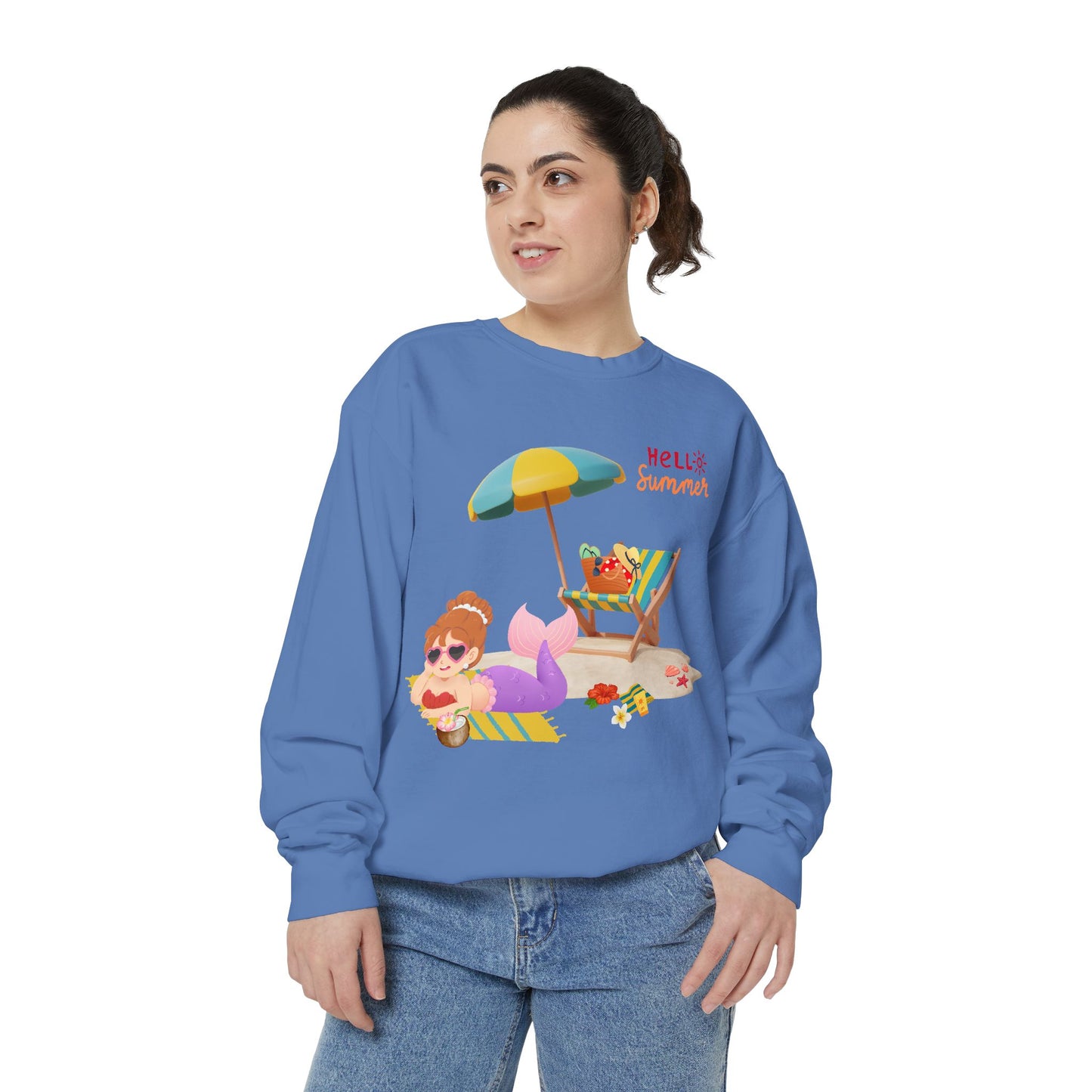 Mermaid lounging on a beach towel Unisex Garment-Dyed Sweatshirt