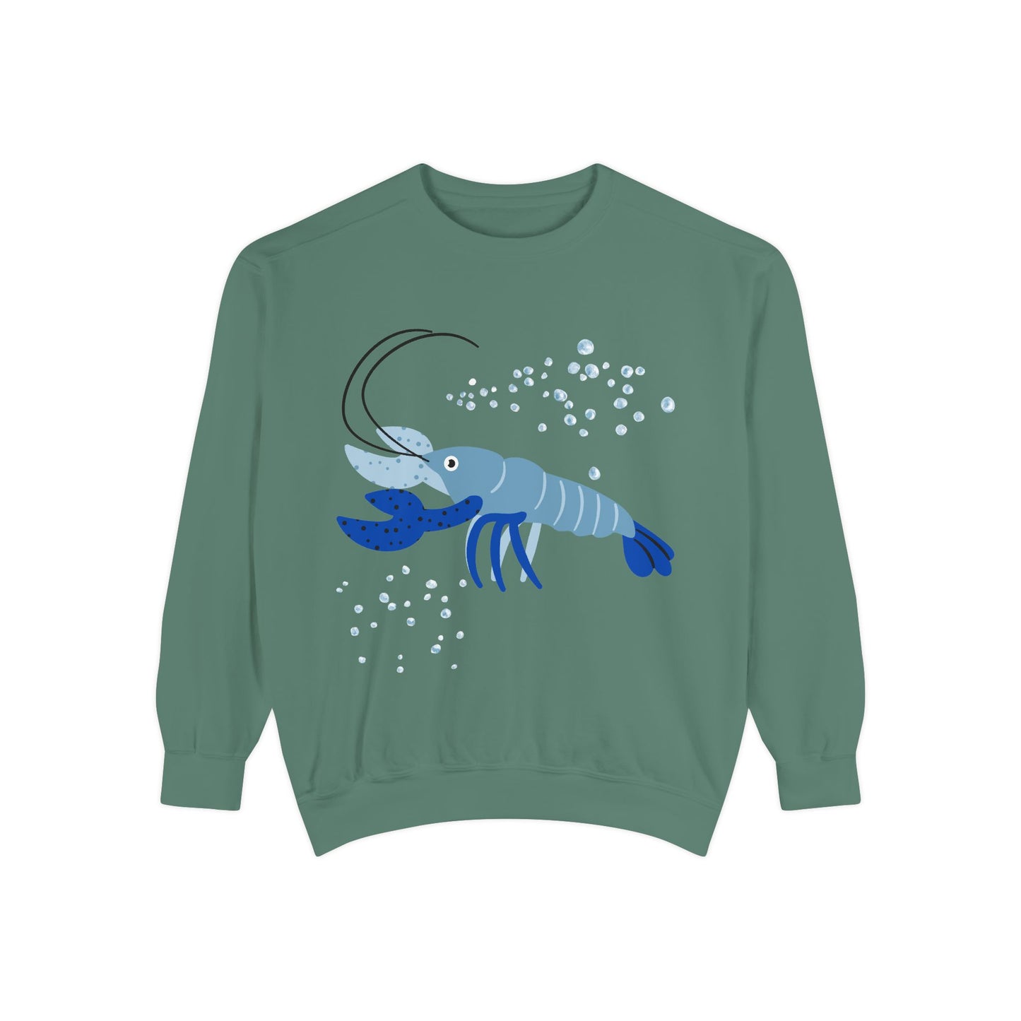 Blue shrimp with dark blue claws and bubbles Unisex Garment-Dyed Sweatshirt