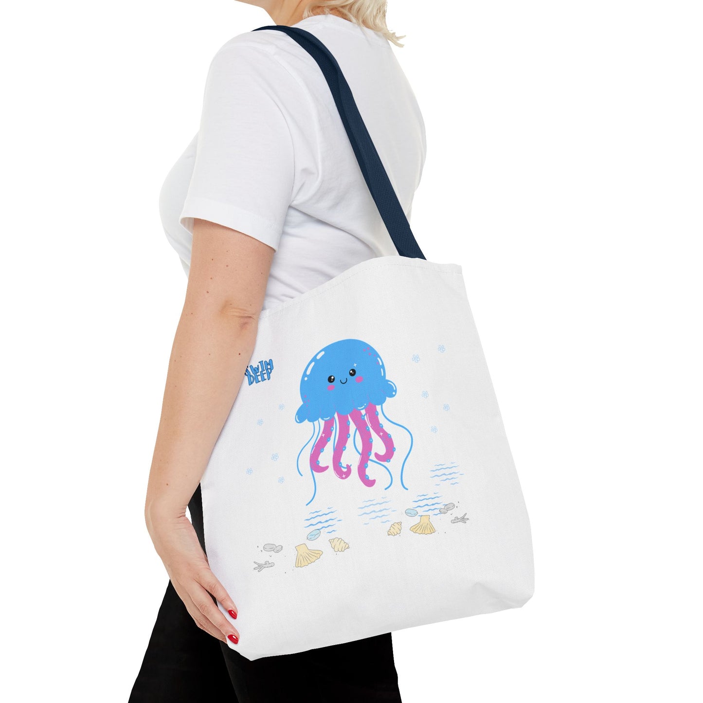 Blue jellyfish with pink tentacles Tote Bag