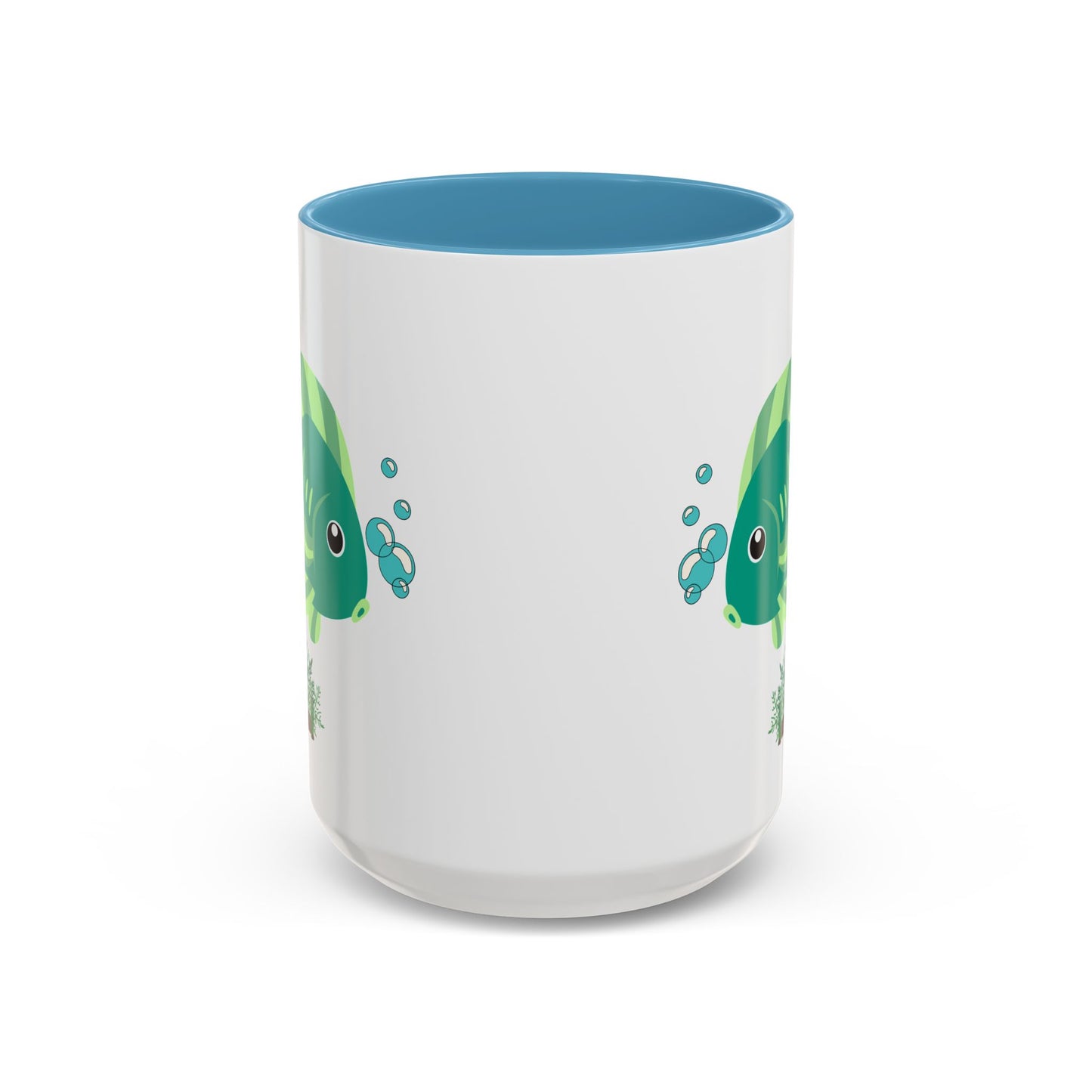 Green fish with bubbles and aquatic plants Coffee Mug
