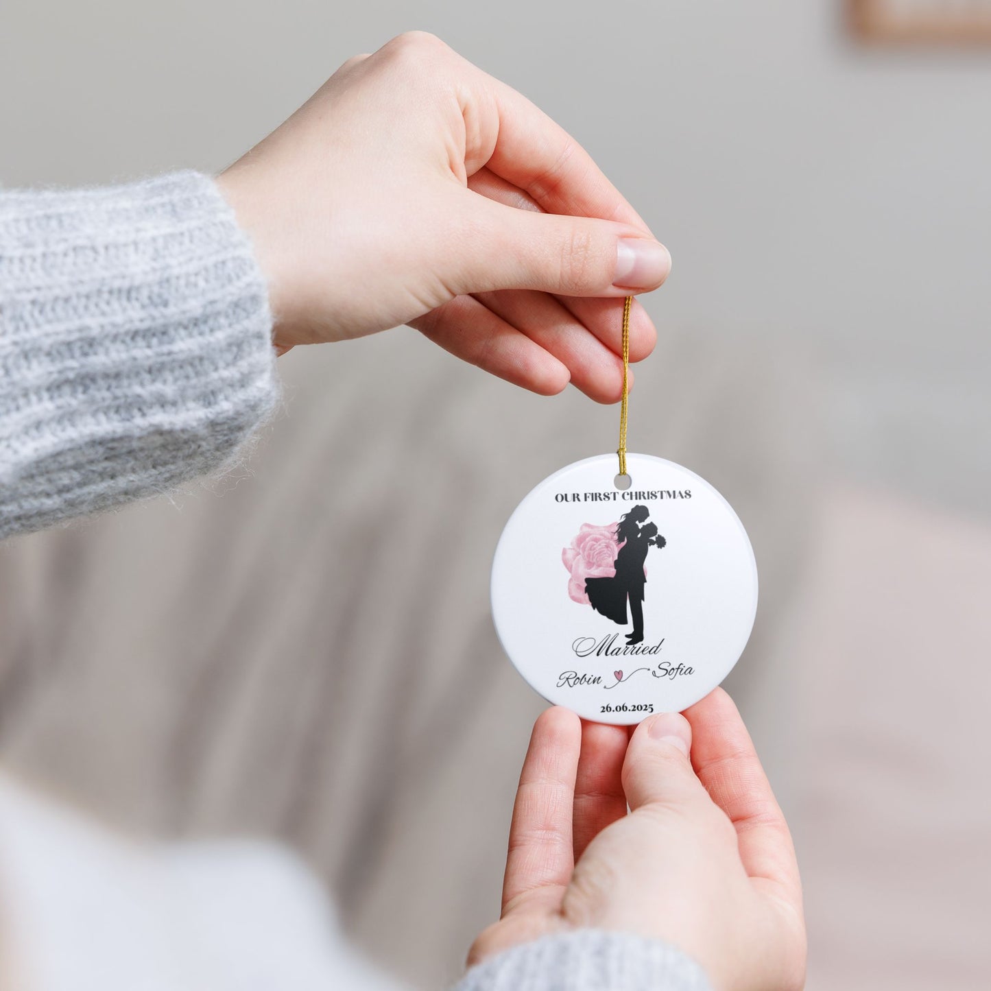 Personalized Wedding Ornament, Custom First Christmas Decoration, Couples Keepsake, Holiday Gift, Engagement Celebration