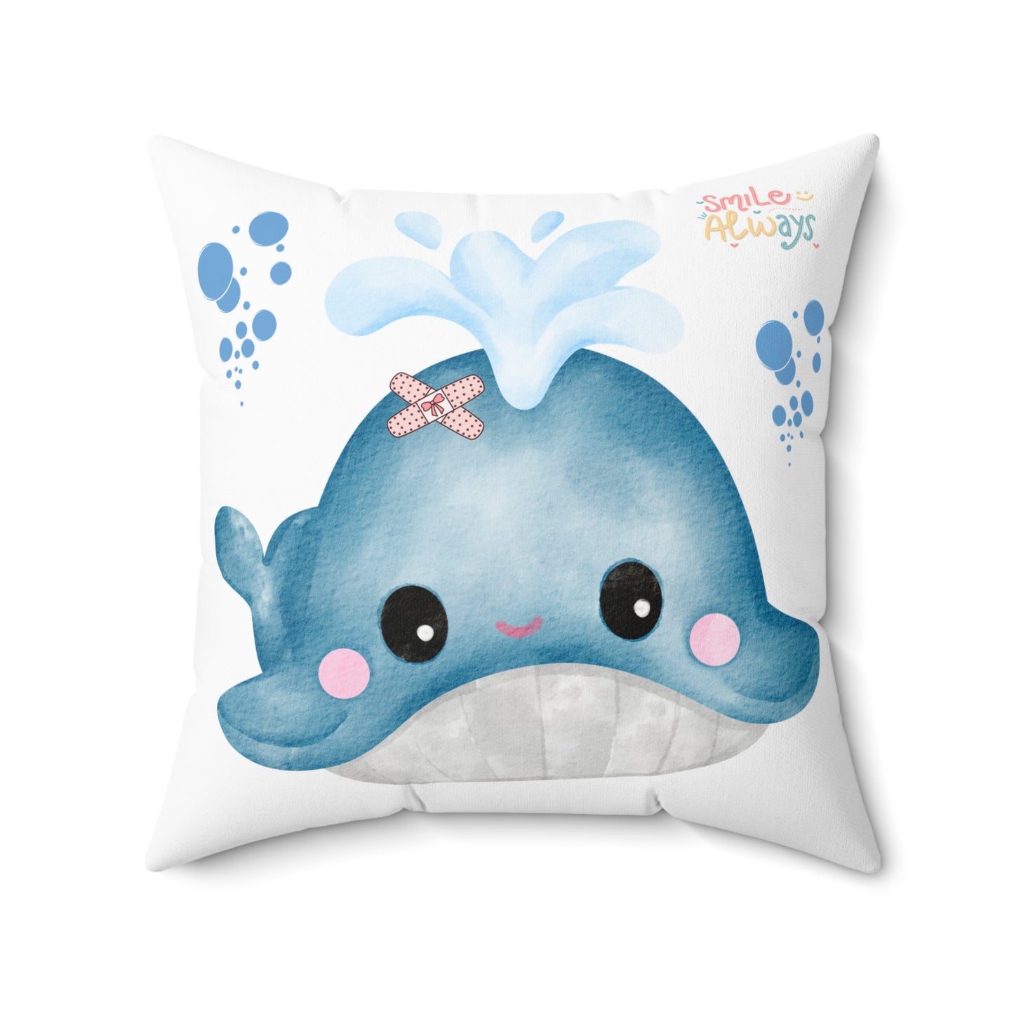 Whale with a bandage and bubble pun Polyester Square Pillow