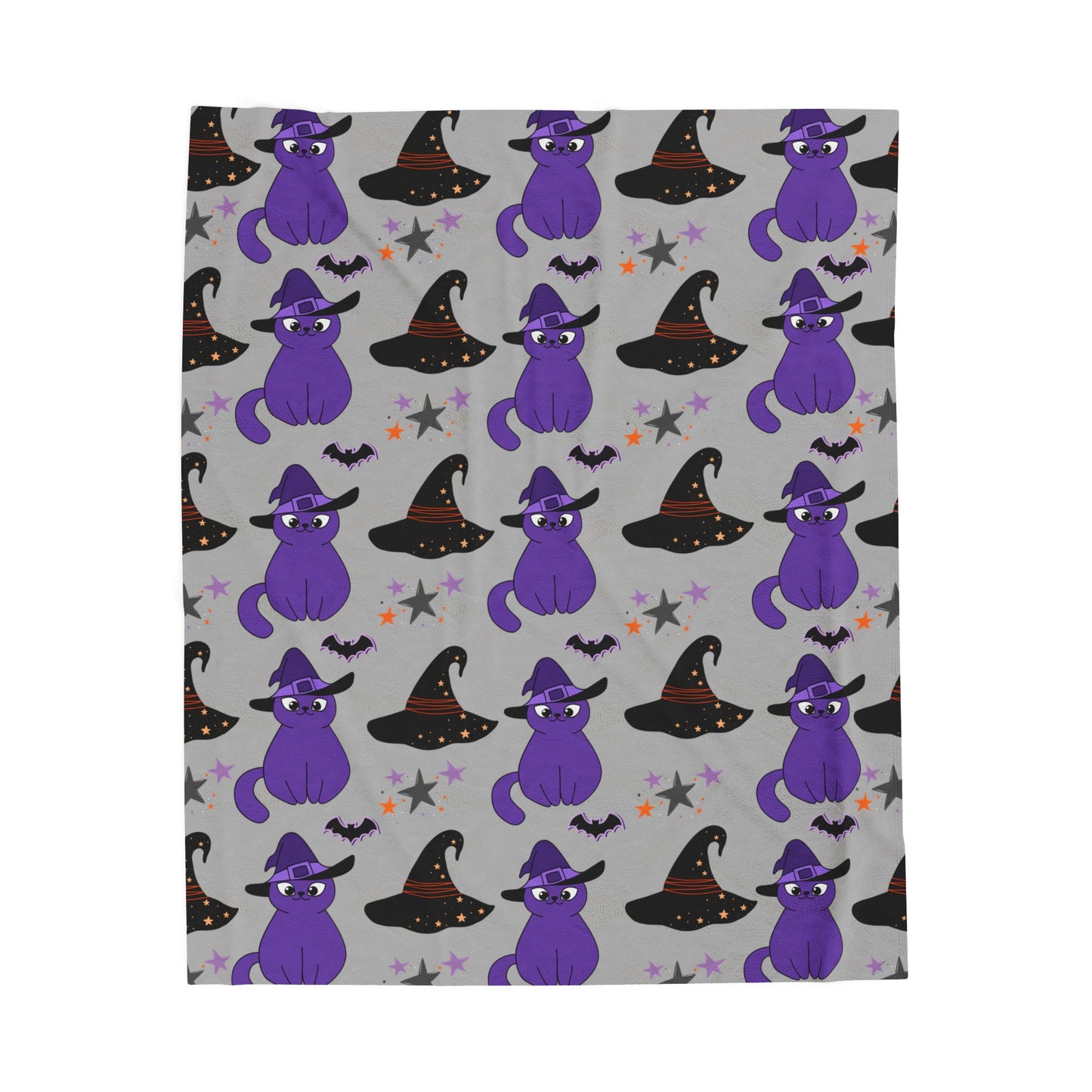 Cozy Halloween Velveteen Plush Blanket - Purple Cat Design, Soft Throw, Fall Decor, Gift for Cat Lovers, Spooky Season