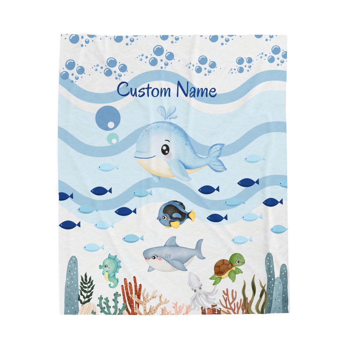 Custom Whale Theme Velveteen Blanket for Kids, Cozy Throw, Personalized Gift, Nursery Decor, Ocean Lovers, Baby Shower