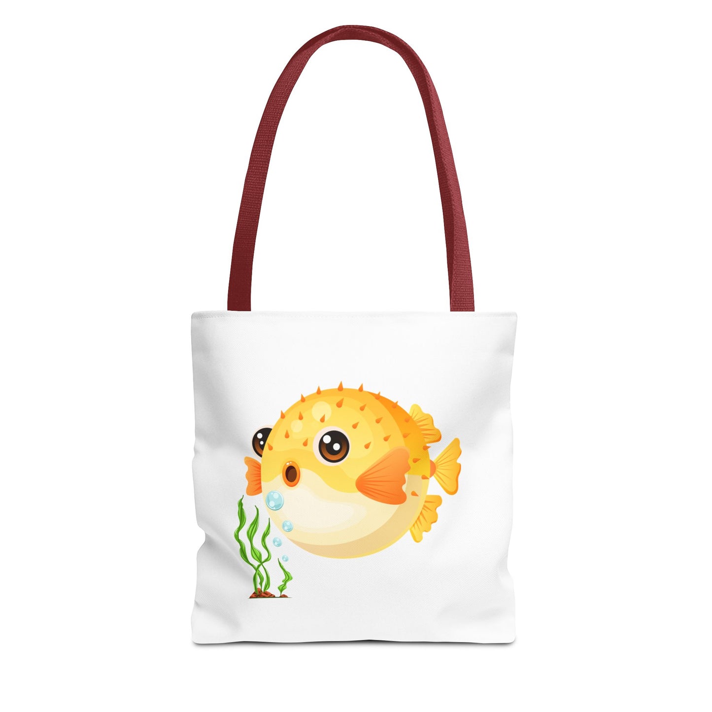Cartoon Pufferfish with seaweed Tote Bag