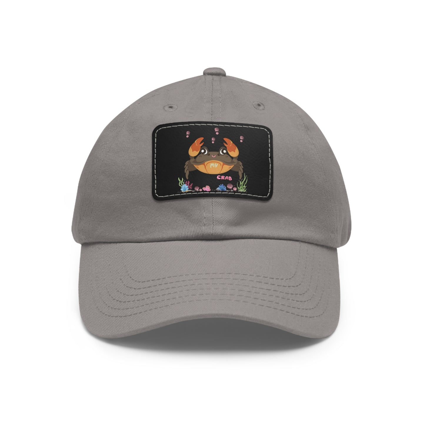 Crab with subtle bubbles and underwater flora Dad Hat with Leather Patch (Rectangle)