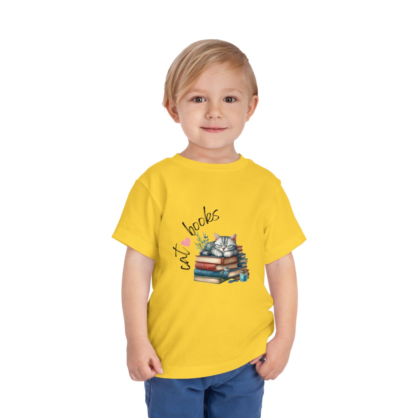 Cute Cat Books Toddler Tee, Kids Cat Lover Shirt, Bookworm Toddler T-Shirt, Gift for Cat Lovers, Fun Children's Apparel