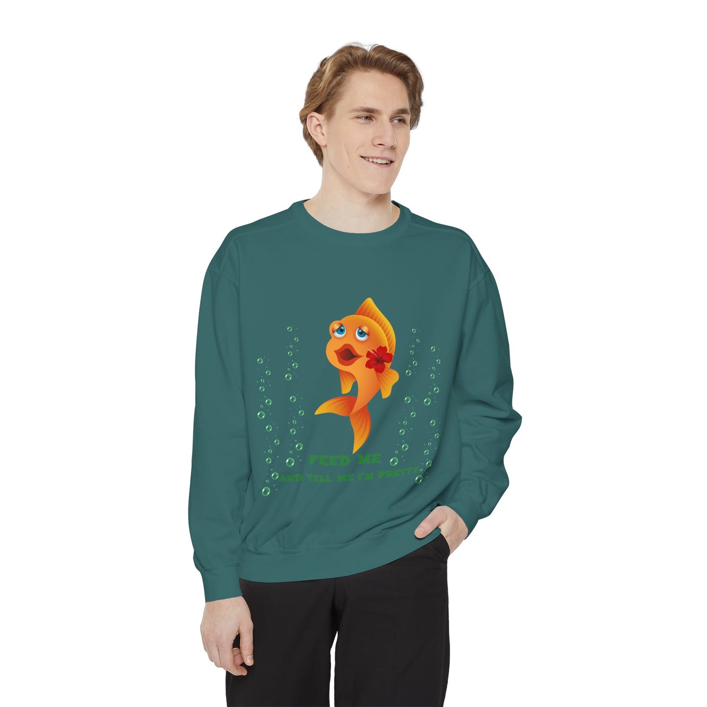 Cartoon goldfish with red lips and flower Unisex Garment-Dyed Sweatshirt