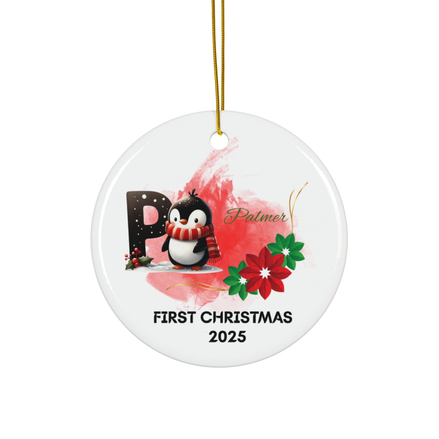 Personalized Christmas Ornament, Custom Holiday Keepsake, First Christmas 2025, Penguin Decor, Festive Tree Decoration