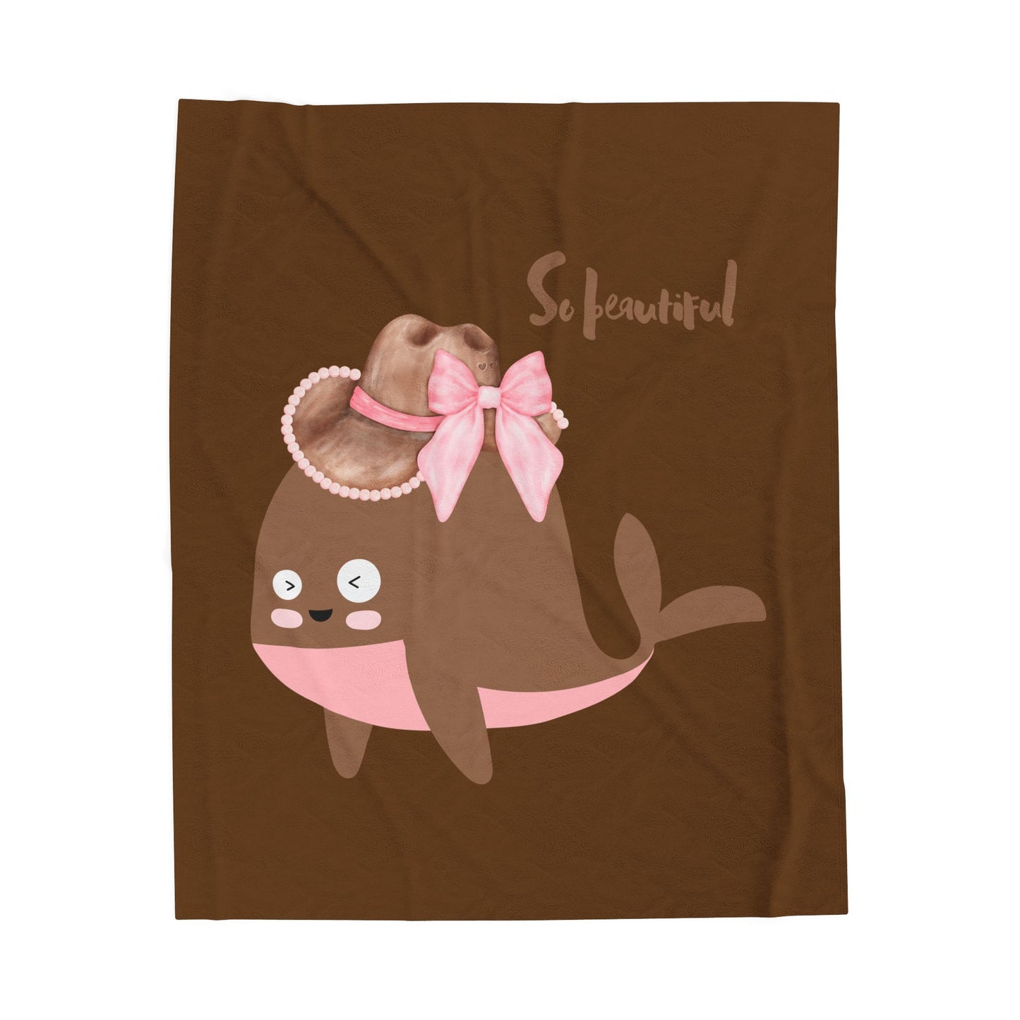 Whale wearing a cowboy hat with a pink bow Velveteen Plush Blanket