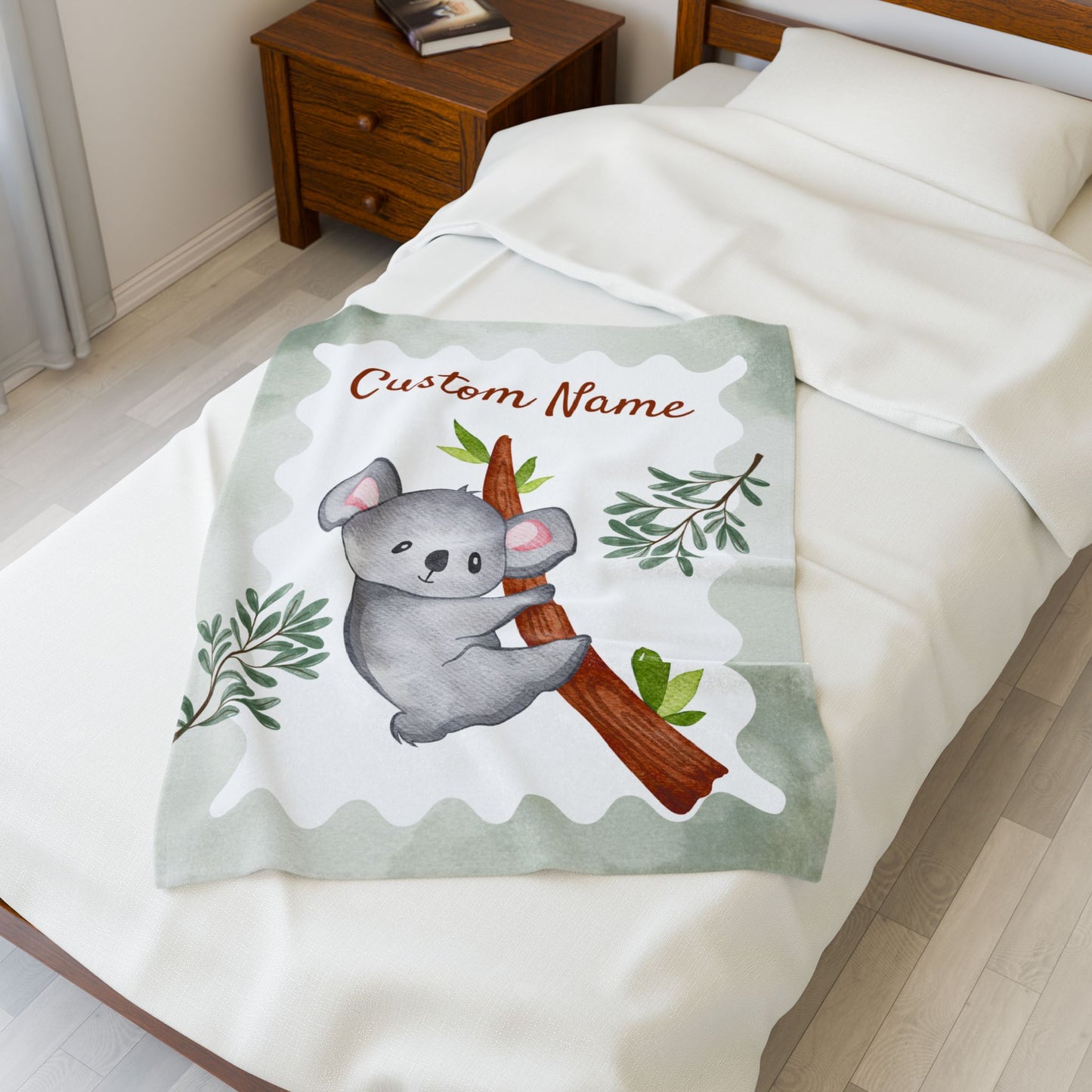 Custom Velveteen Plush Blanket with Adorable Koala Design, Cozy Gift for Kids, Nursery Decor, Personalized Baby Blanket, Holiday Gift Idea
