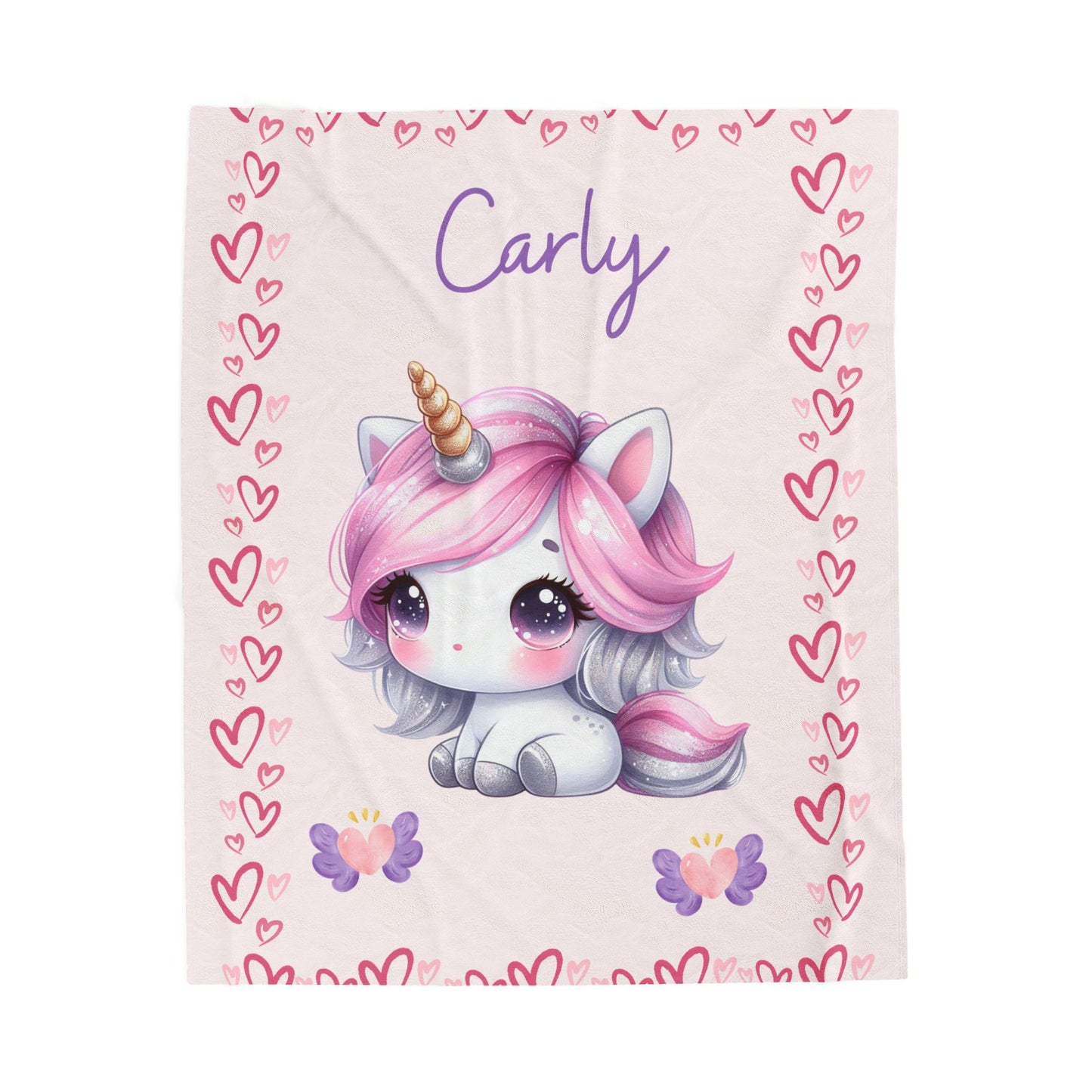 Personalized Unicorn Velveteen Plush Blanket, Custom Baby Blanket, Kids Blanket, Cozy Gift, Soft Throw Blanket, Nursery Decor