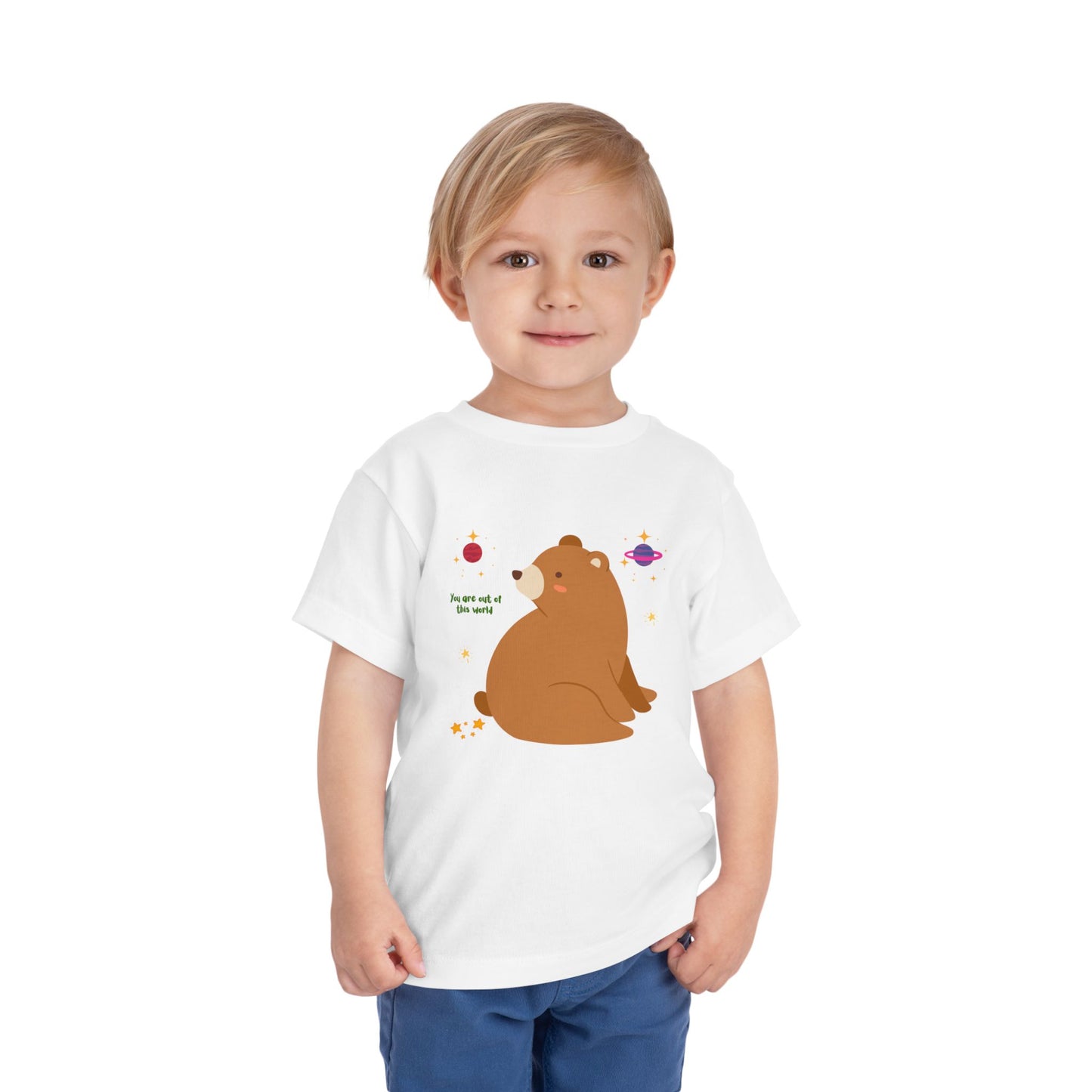 Cosmic Bear Toddler Tee, Cute Kids Shirt, Animal Graphic Tee, Playful Toddler Clothing, Gift for Birthdays, Space-Themed Apparel