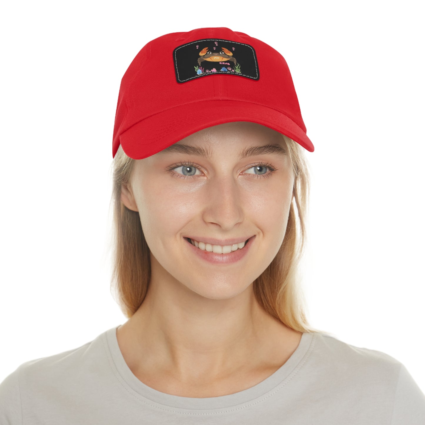 Crab with subtle bubbles and underwater flora Dad Hat with Leather Patch (Rectangle)