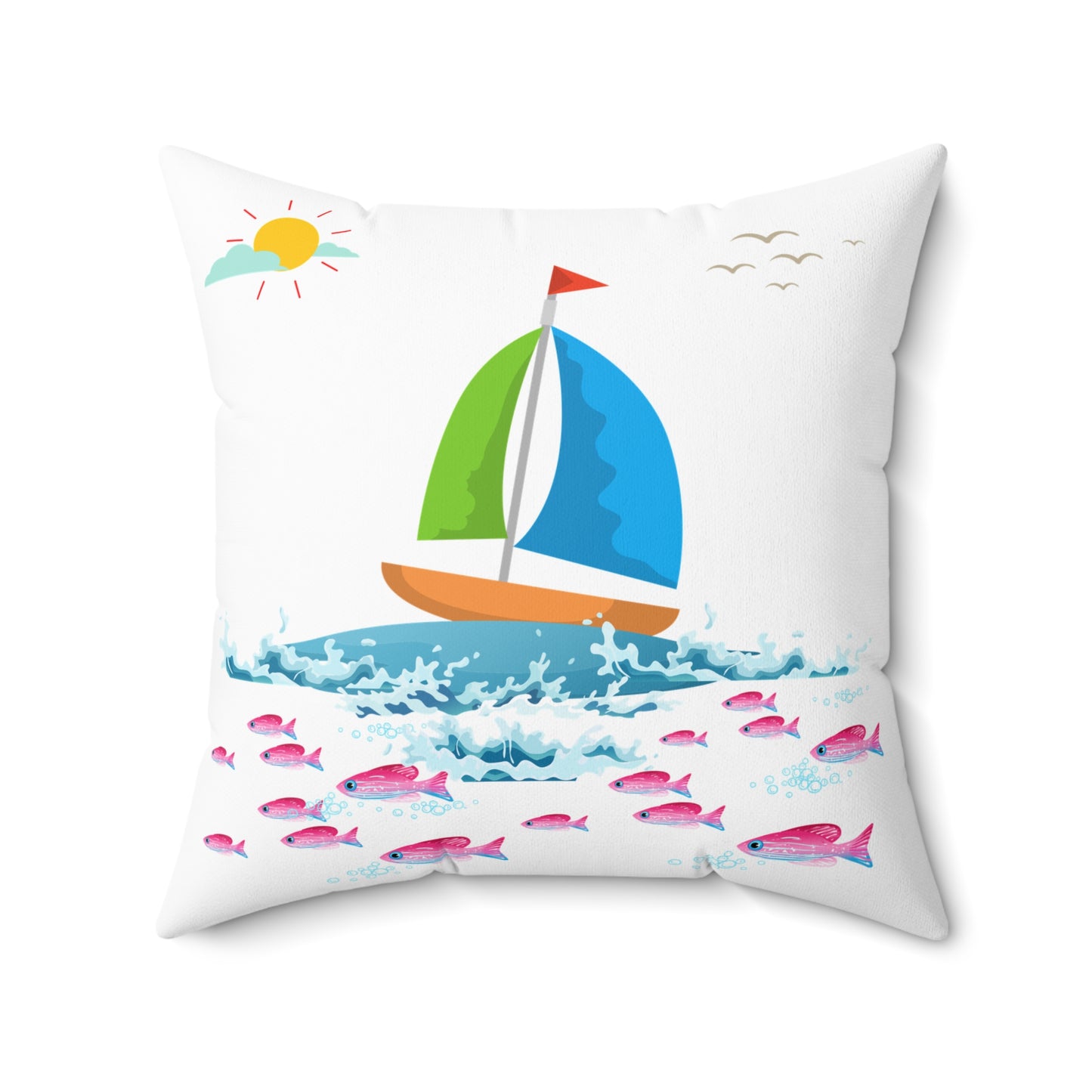Sailboat and Red fish Spun Polyester Square Pillow