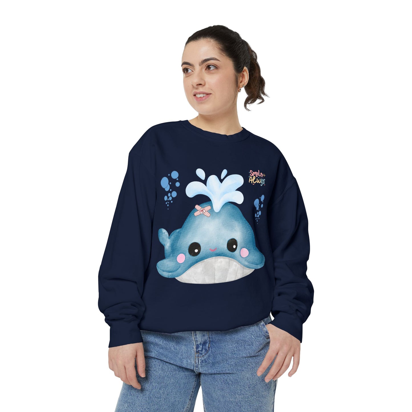 Whale with a bandage and bubble Unisex Garment-Dyed Sweatshirt