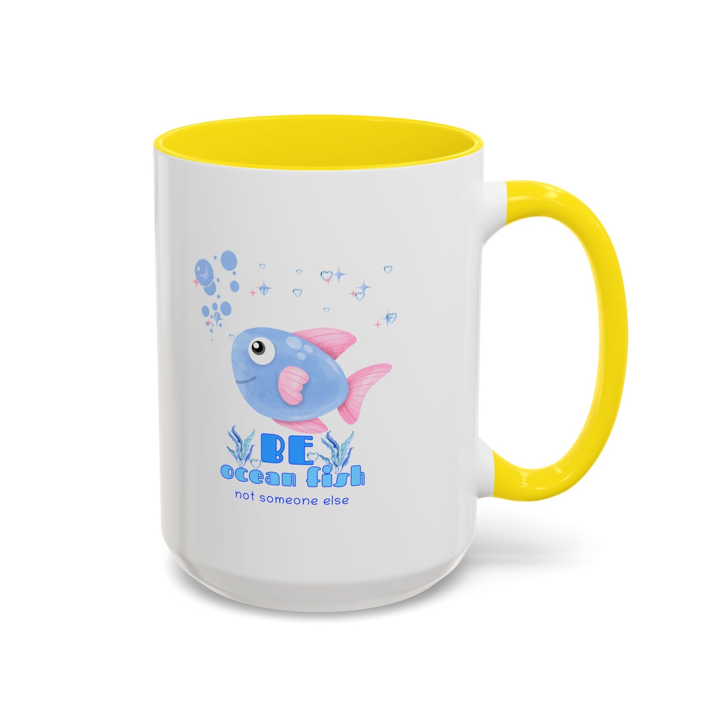 Cute cartoon fish with pink fins and bubble Coffee Mug