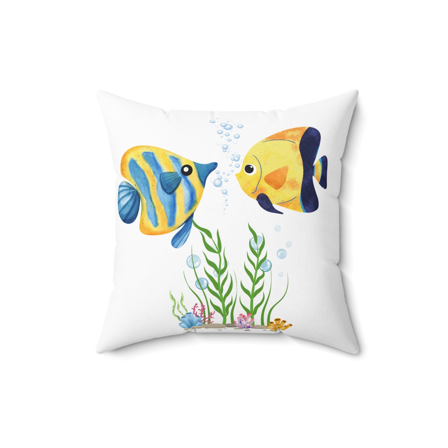 Two fish greet in underwater Spun Polyester Square Pillow