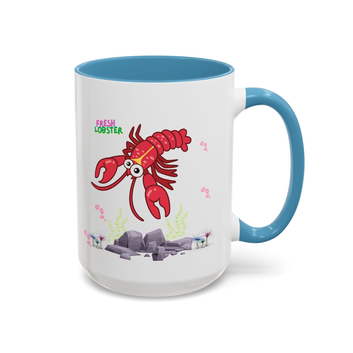 Friendly red lobster big eyes and yellow strip Coffee Mug