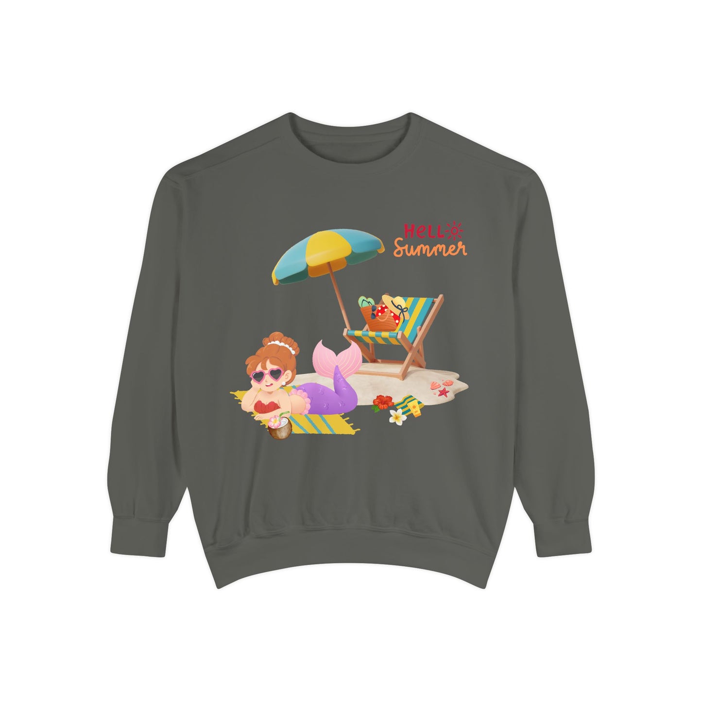 Mermaid lounging on a beach towel Unisex Garment-Dyed Sweatshirt