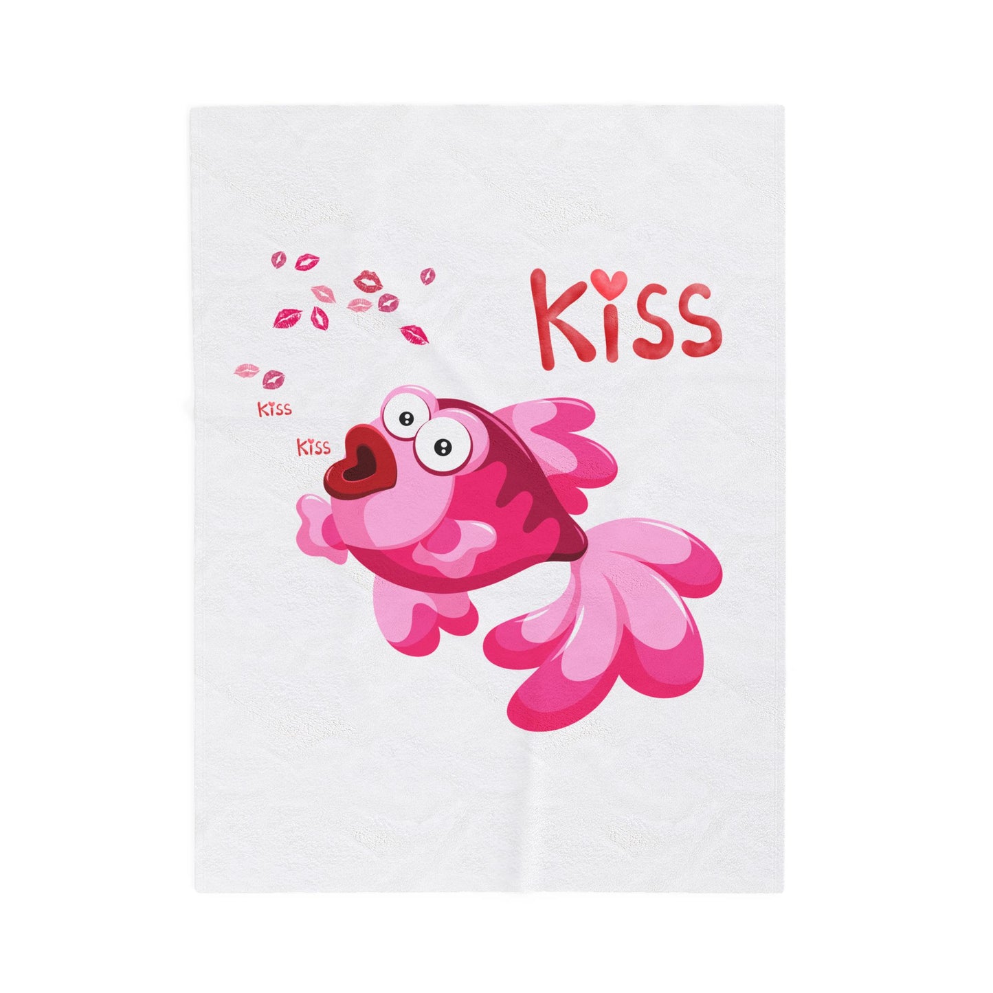 Pink fish with open mouth and kiss Velveteen Plush Blanket