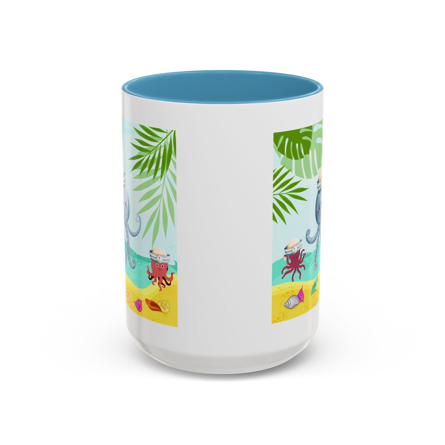 Octopus on a beach scene with tropical Coffee Mug