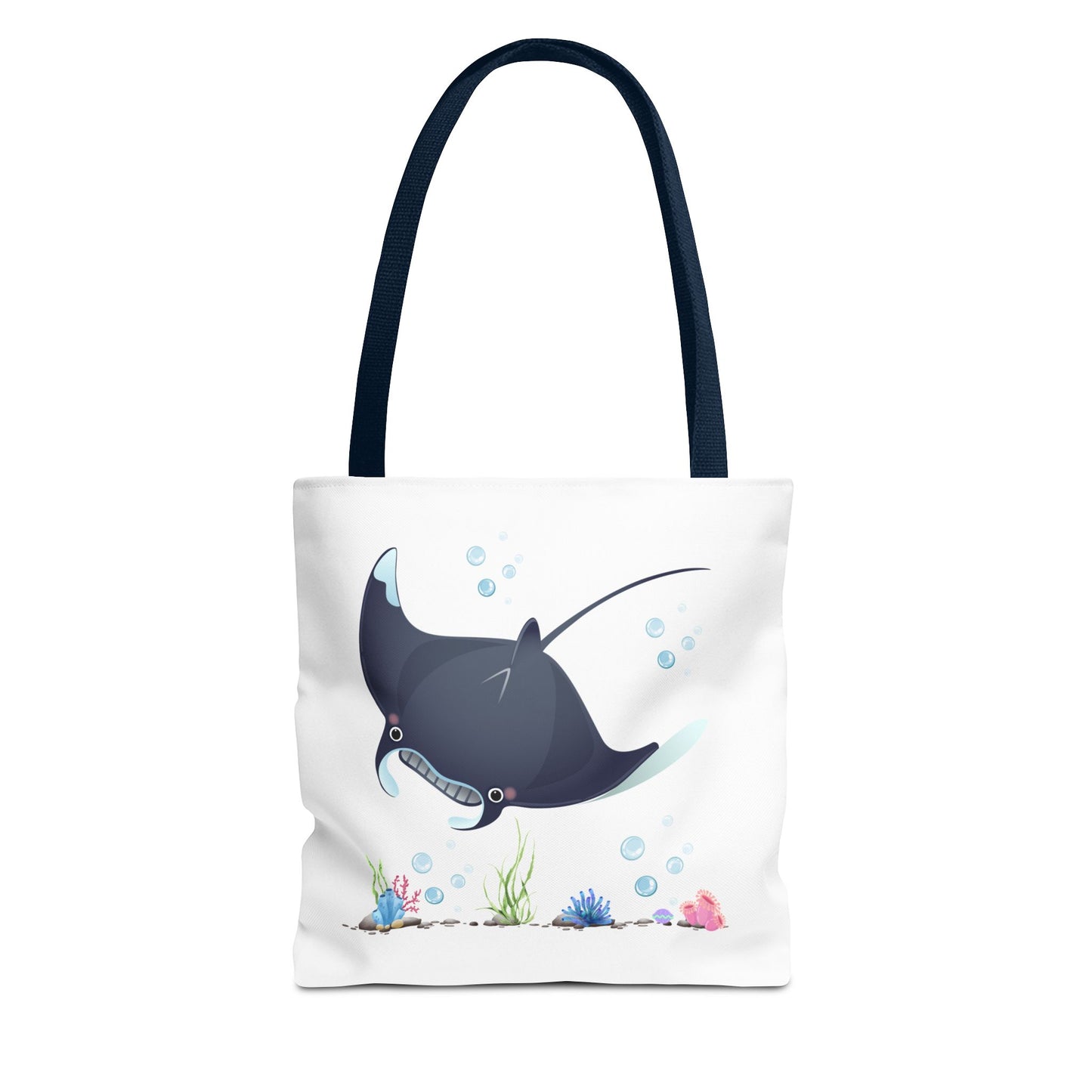 Manta ray with bubbles and coral reef Tote Bag