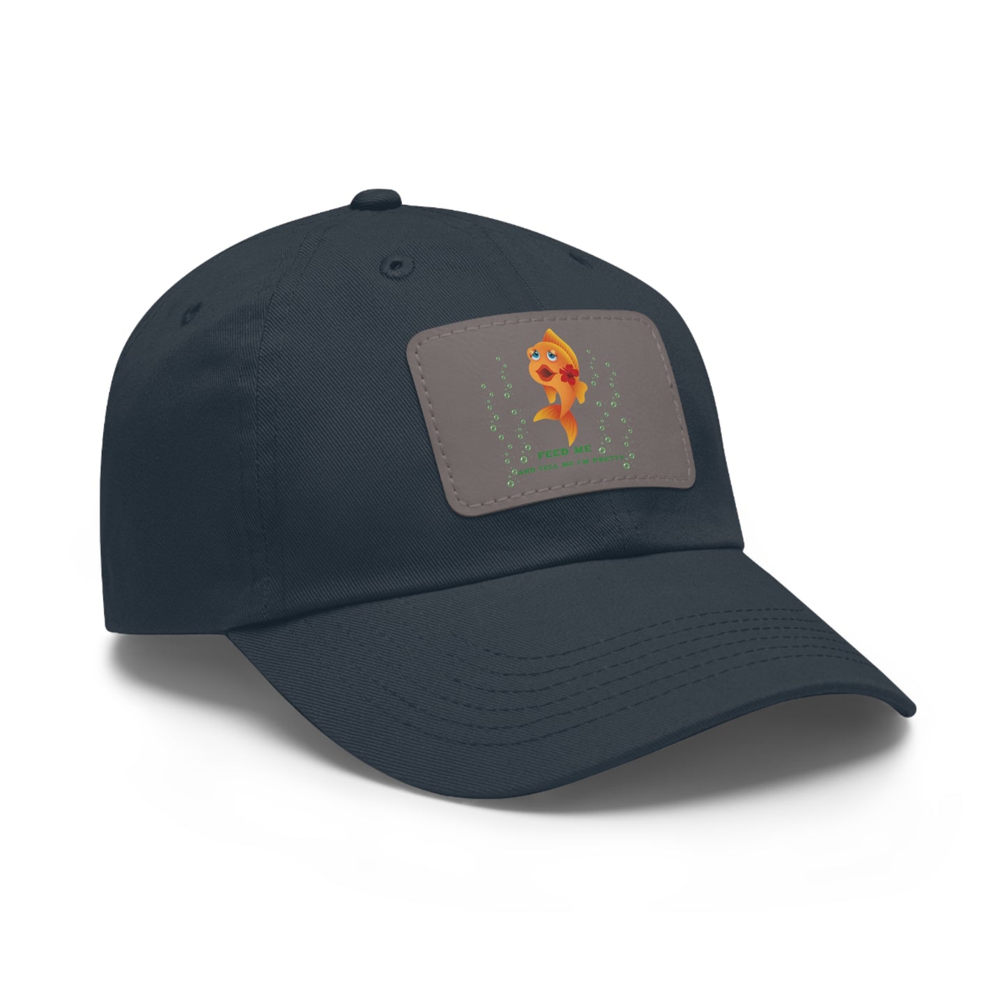 Cartoon goldfish with red lips and flower Dad Hat with Leather Patch (Rectangle)