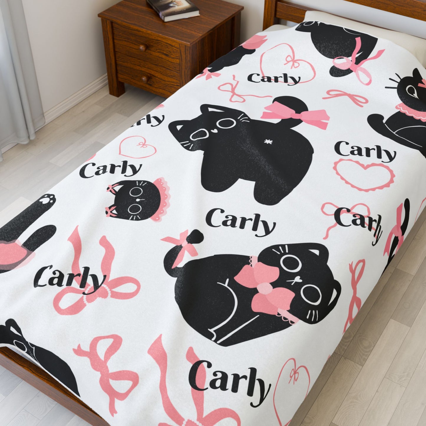 Cuddly Cat-Themed Velveteen Plush Blanket | Cozy Cat Lover Gift, Cute Home Decor, Birthday, Cat-Themed Decor, Soft Throw Blanket