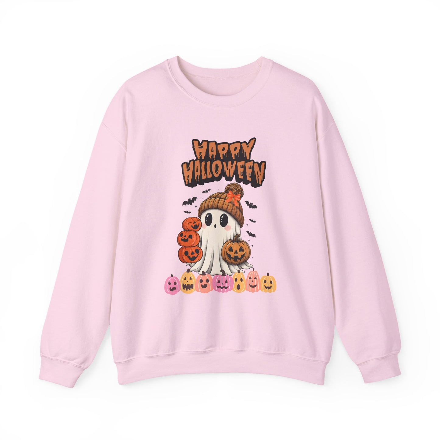 Cozy Halloween Sweatshirt, Unisex Crewneck with Ghost & Pumpkin Design, Fall Fashion, October Gifts, Spooky Season Apparel