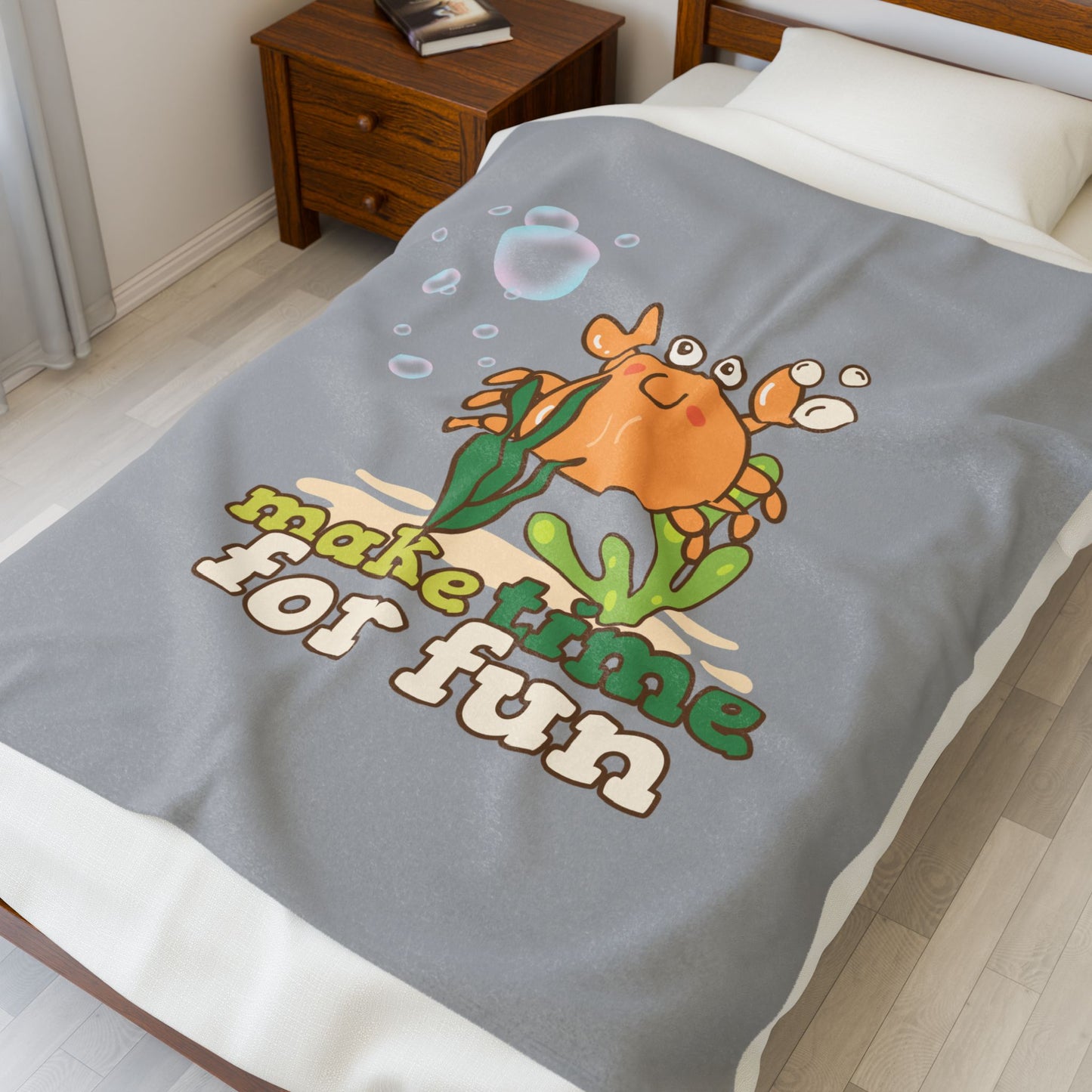 Cartoon crab lllusstration promoting joy and playfulness Velveteen Plush Blanket