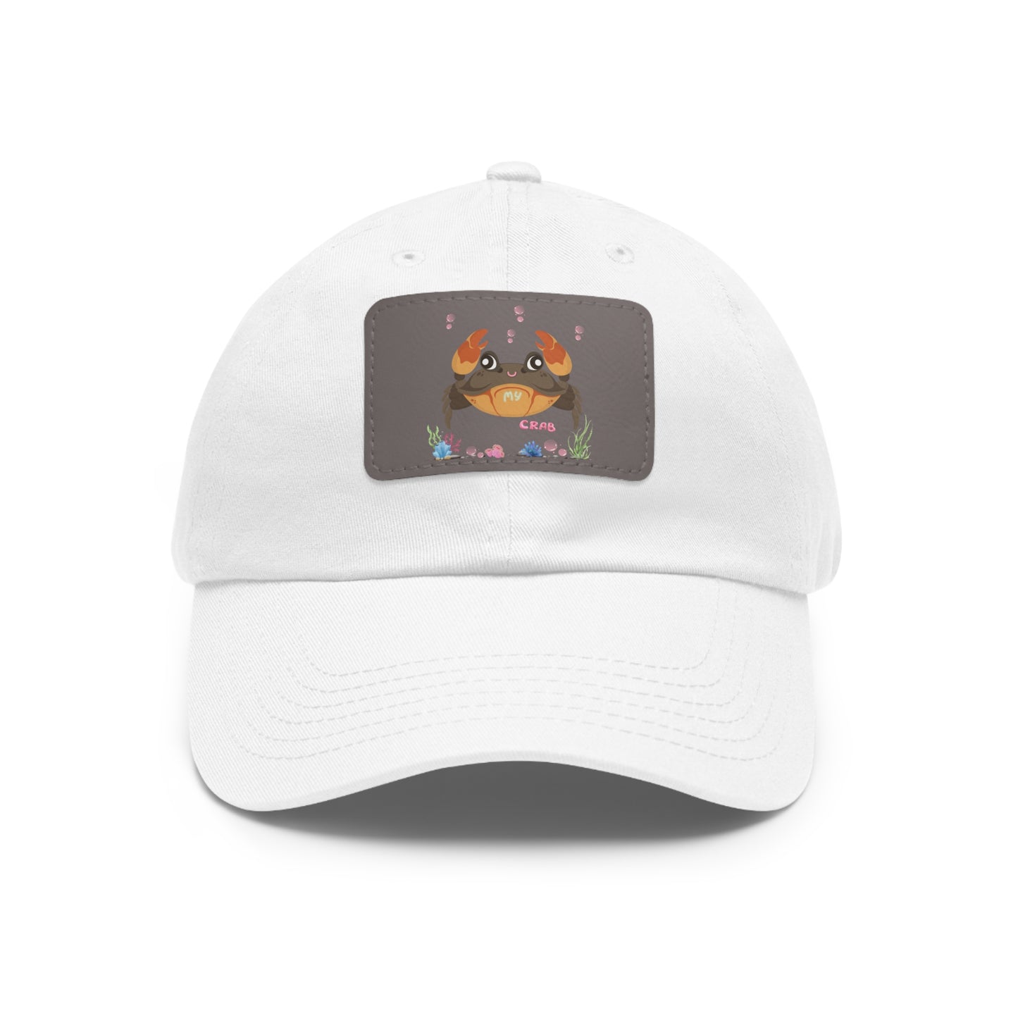 Crab with subtle bubbles and underwater flora Dad Hat with Leather Patch (Rectangle)