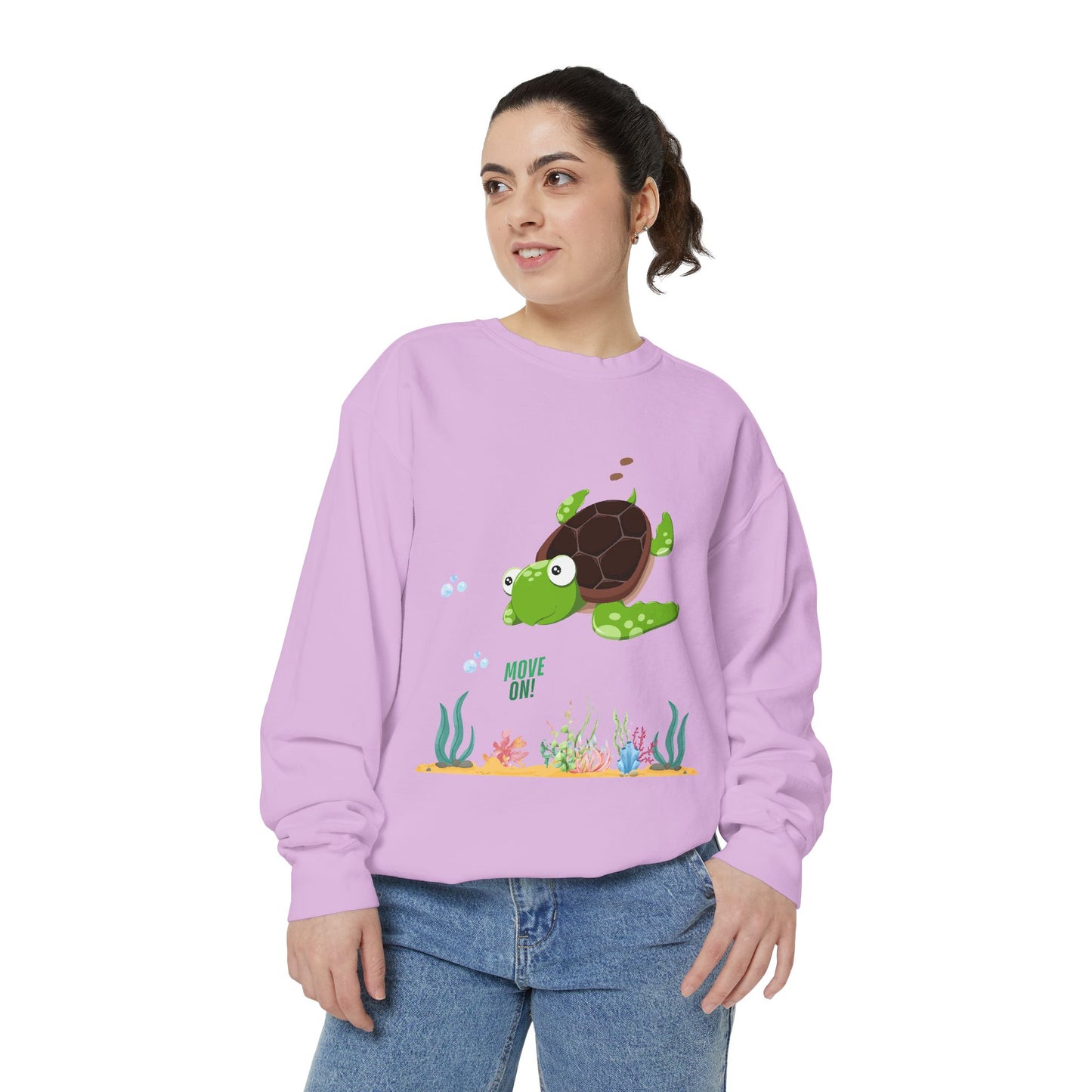 Turtle with seaweed and bubble Unisex Garment-Dyed Sweatshirt