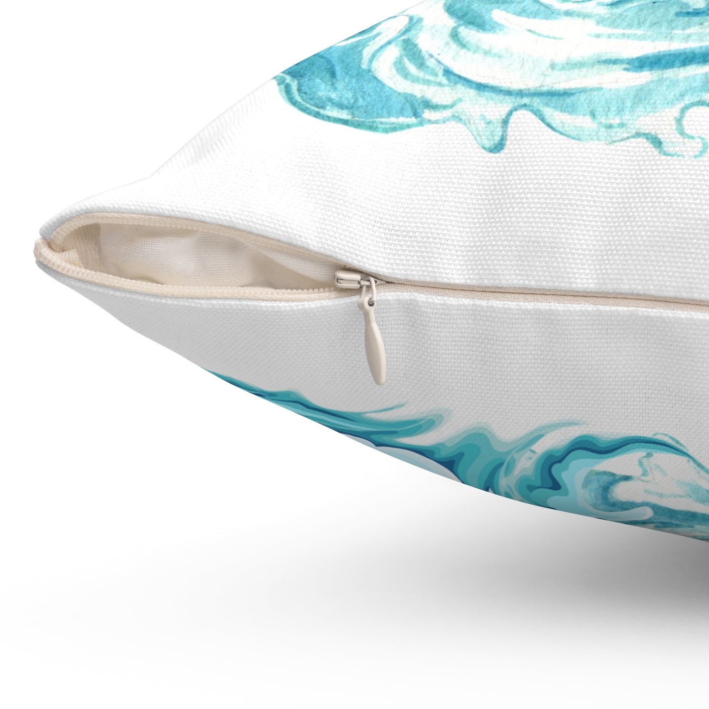 Cheerful red lobster emerging from stylized blue waves Spun Polyester Square Pillow