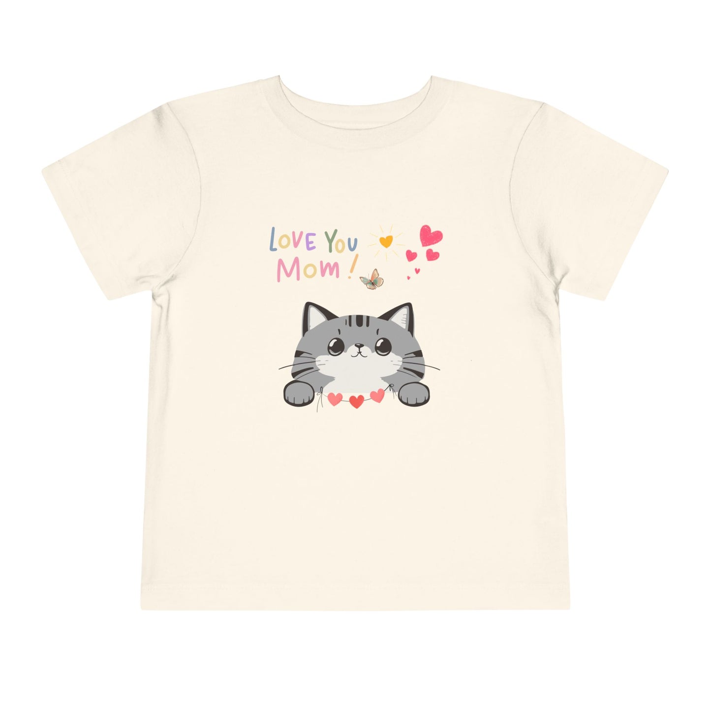 Cute Cat 'Love You Mom' Toddler Tee, Perfect Gift for Mother's Day, Birthday, Playdates, Casual Wear, Cute Kids' Apparel