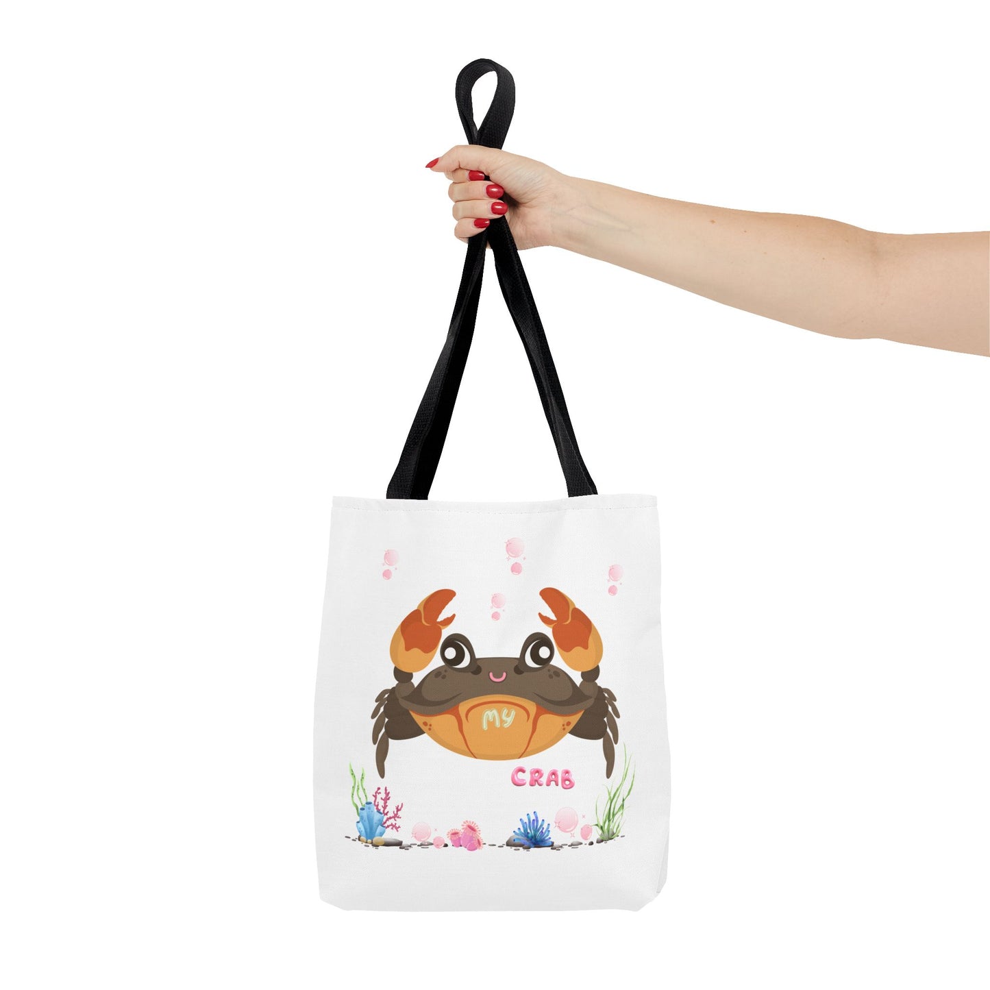 Crab with subtle bubbles and underwater flora Tote Bag