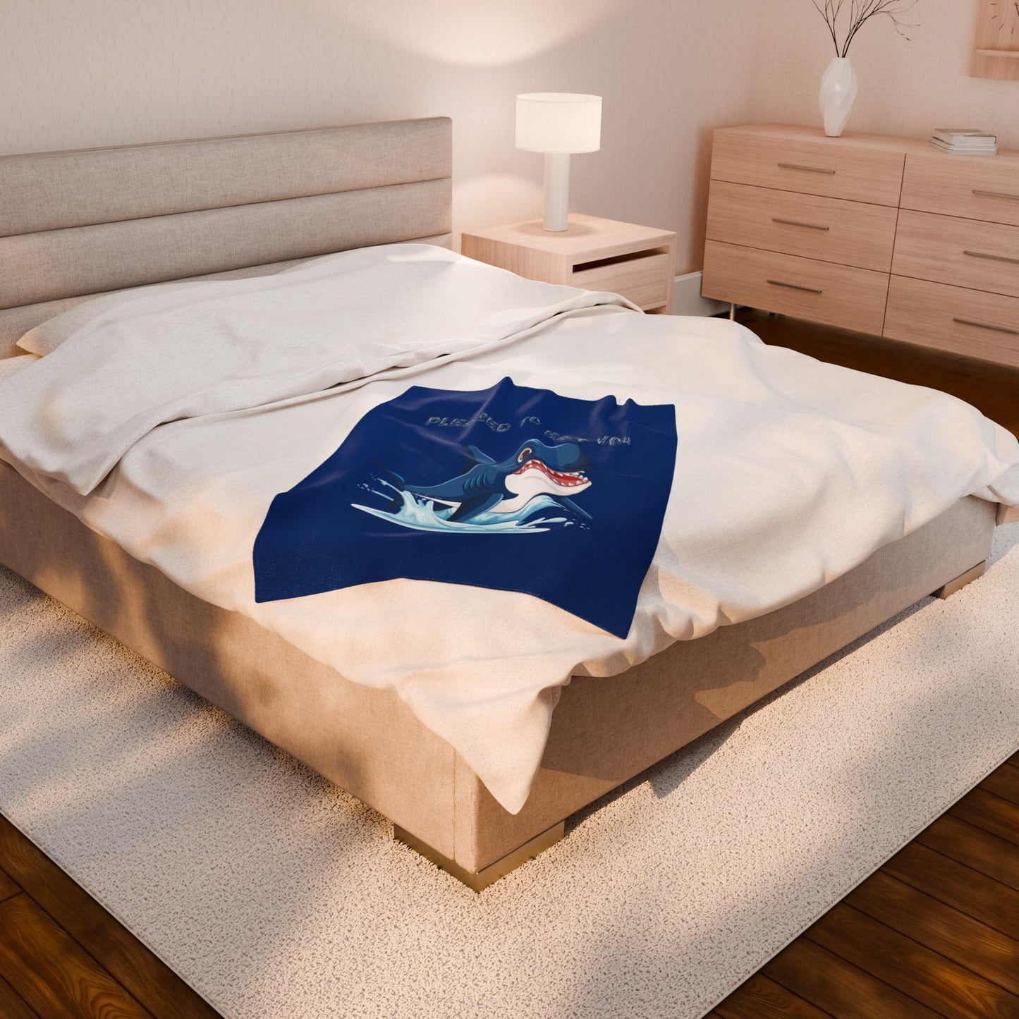 Humorous cartoon shark with threatening text Velveteen Plush Blanket