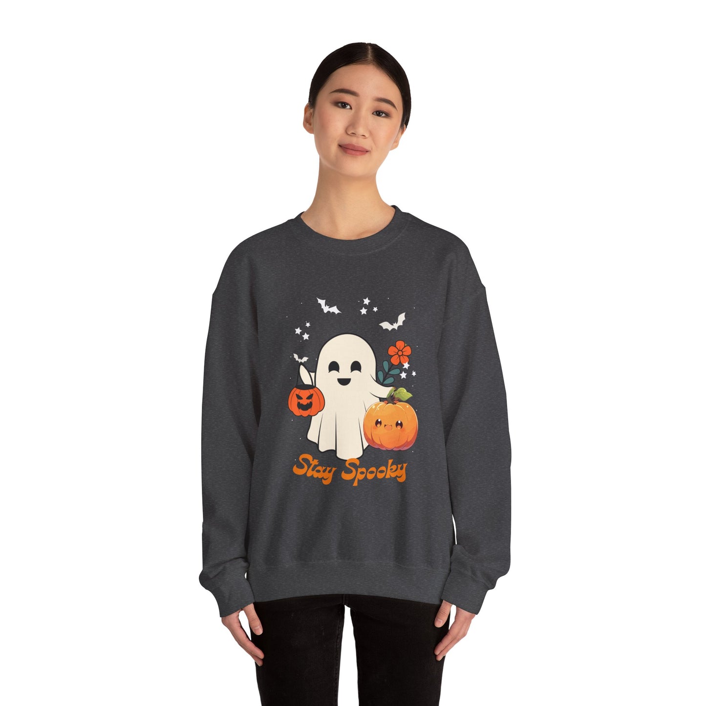 Halloween Ghost Sweatshirt, Cozy Unisex Crewneck for Fall, Stay Spooky Sweatshirt, Perfect for Halloween, Autumn Wardrobe Essential