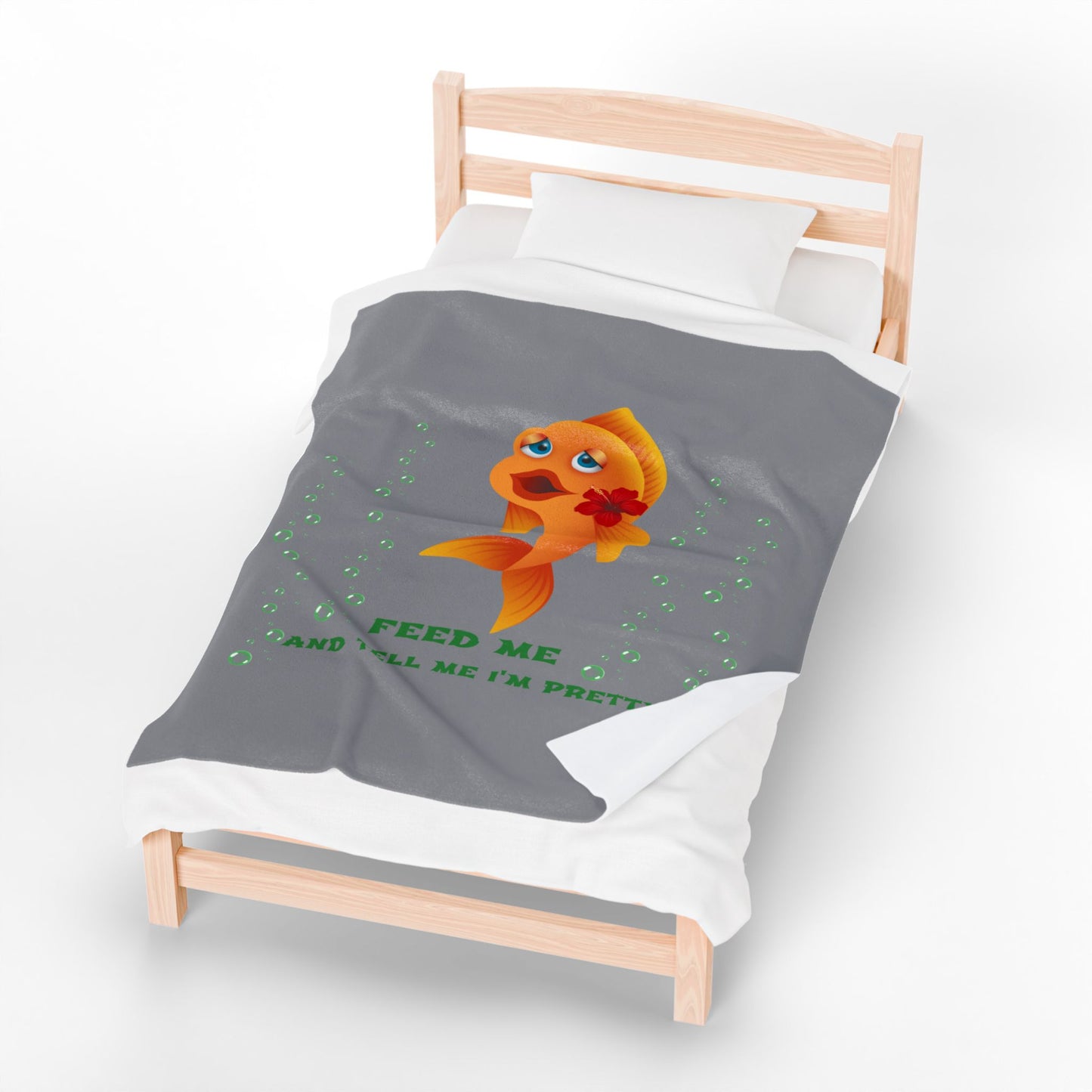 Cartoon goldfish with red lips and flower Velveteen Plush Blanket