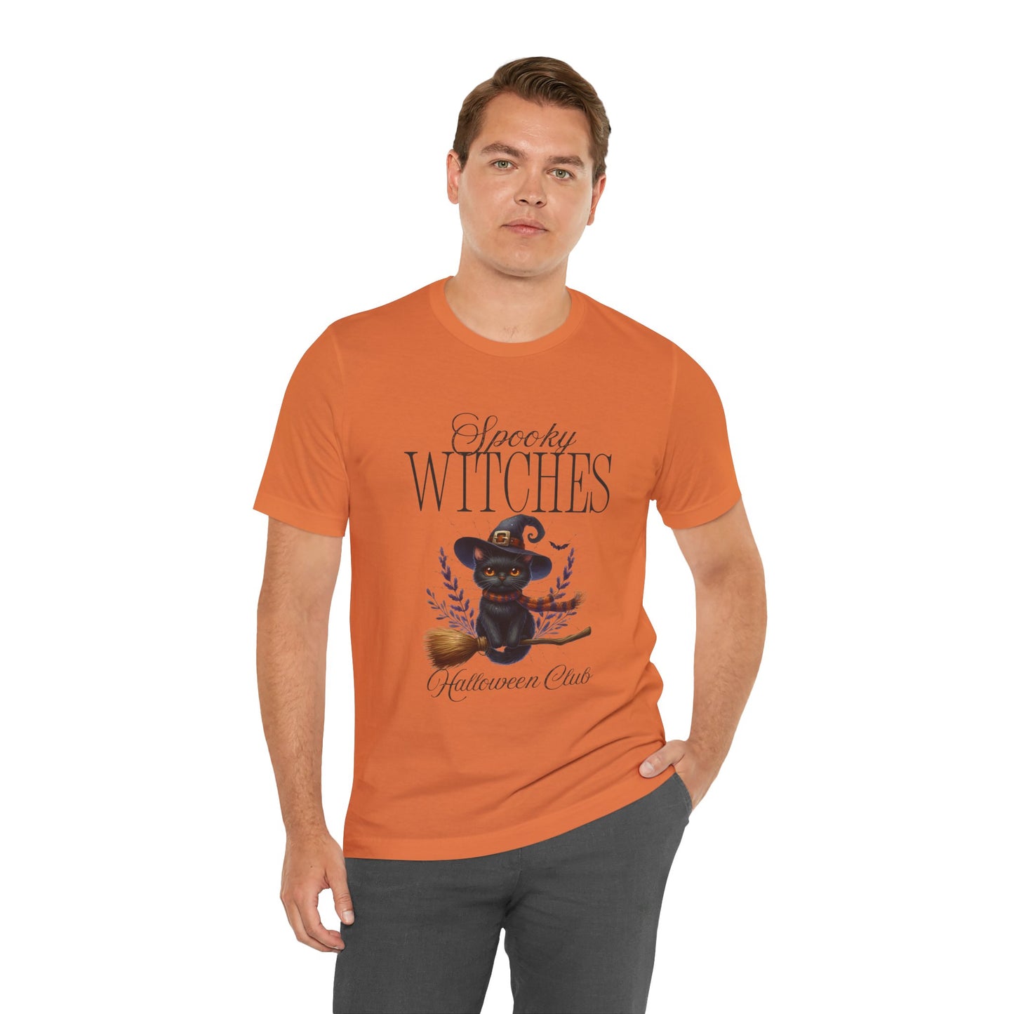 Spooky Witches Halloween Tee, Unisex Short Sleeve Shirt, Witch T-Shirt, Halloween Costume Top, Cat Lovers Gift, Fall Fashion