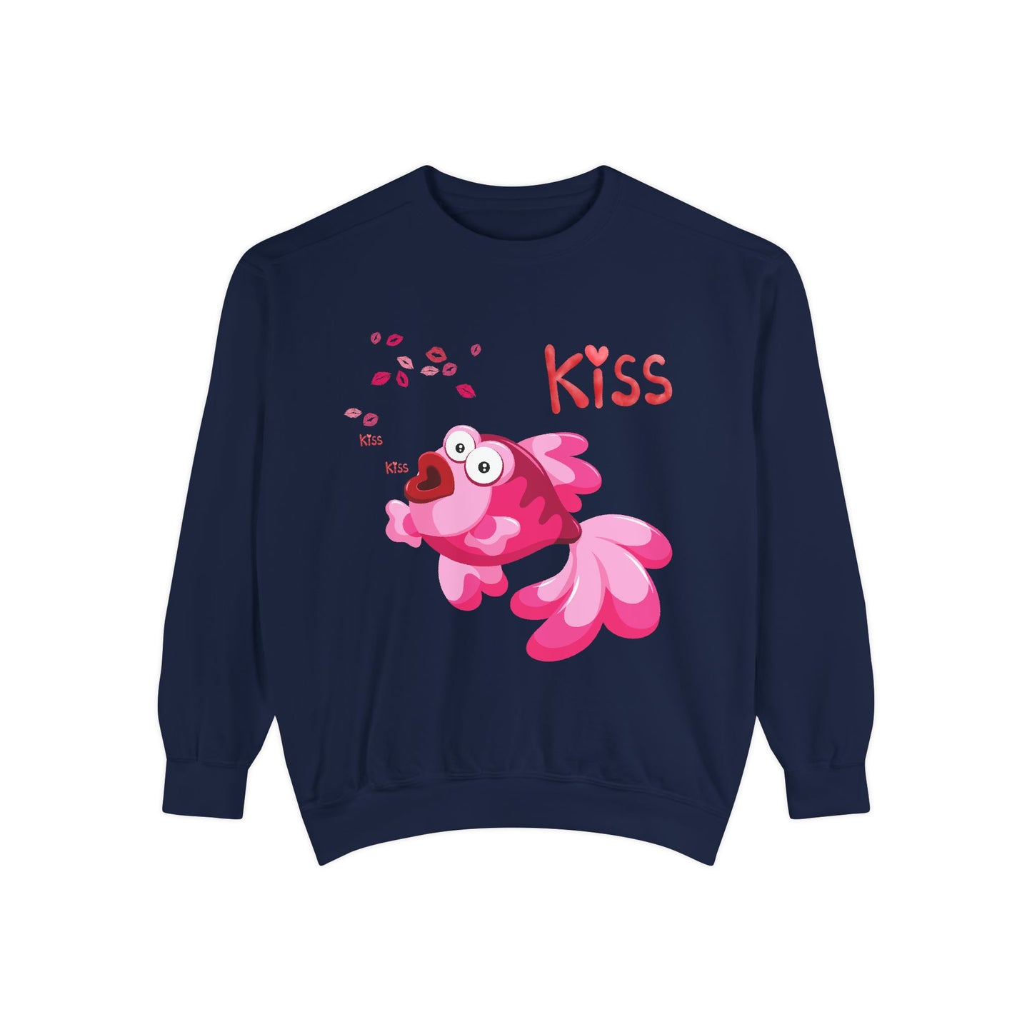 Pink fish with open mouth and kiss Unisex Garment-Dyed Sweatshirt