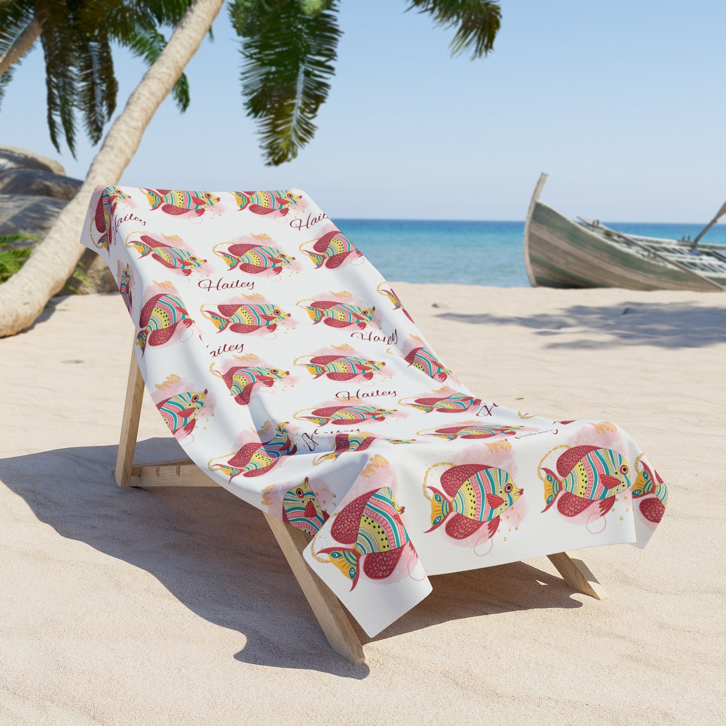 Personalized Hawaiian Sea Turtle Beach Towel – Custom Name Tropical Shell Design
